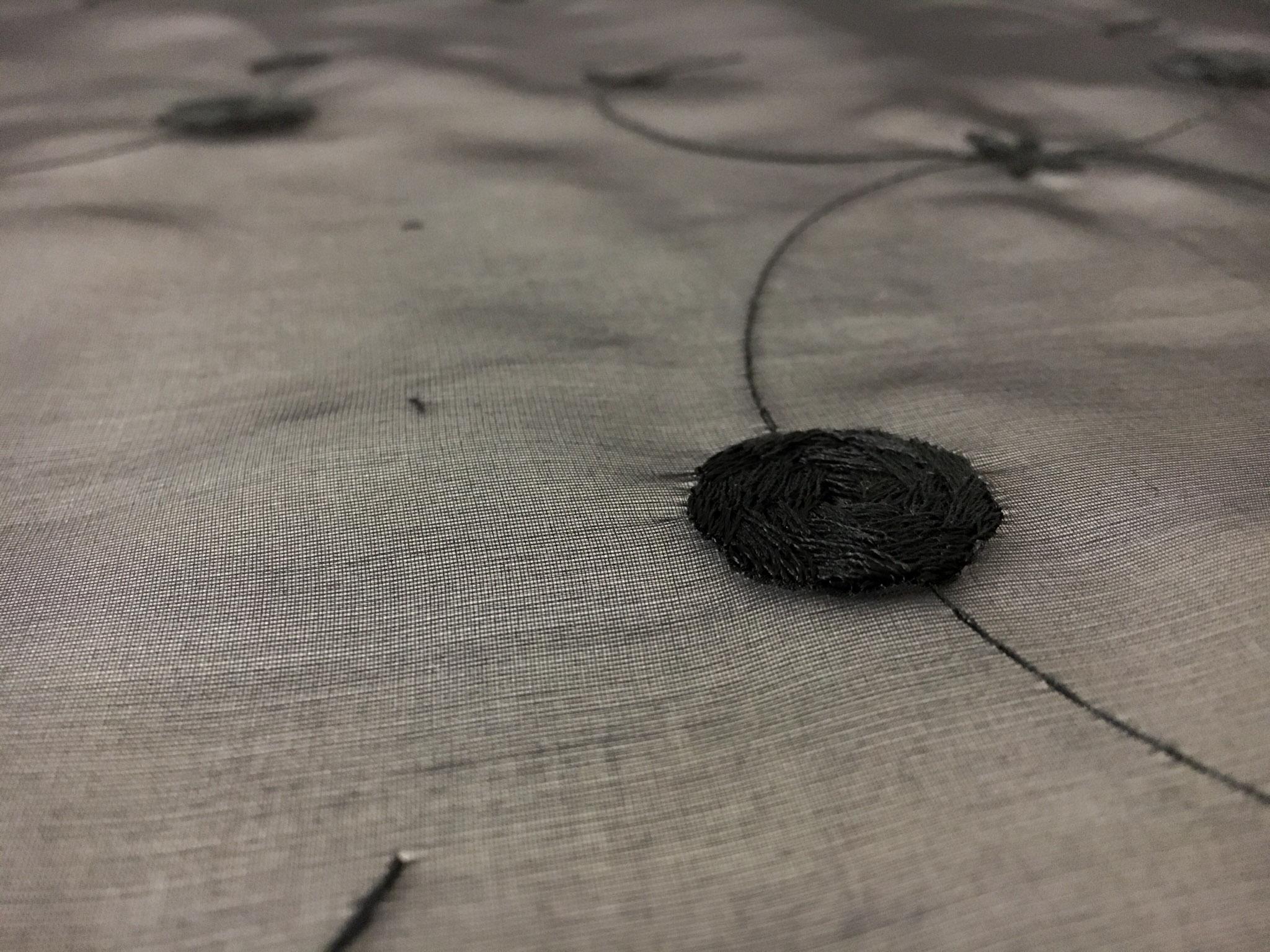 Black Silk Organza Embroidered with Small Round Flowers0