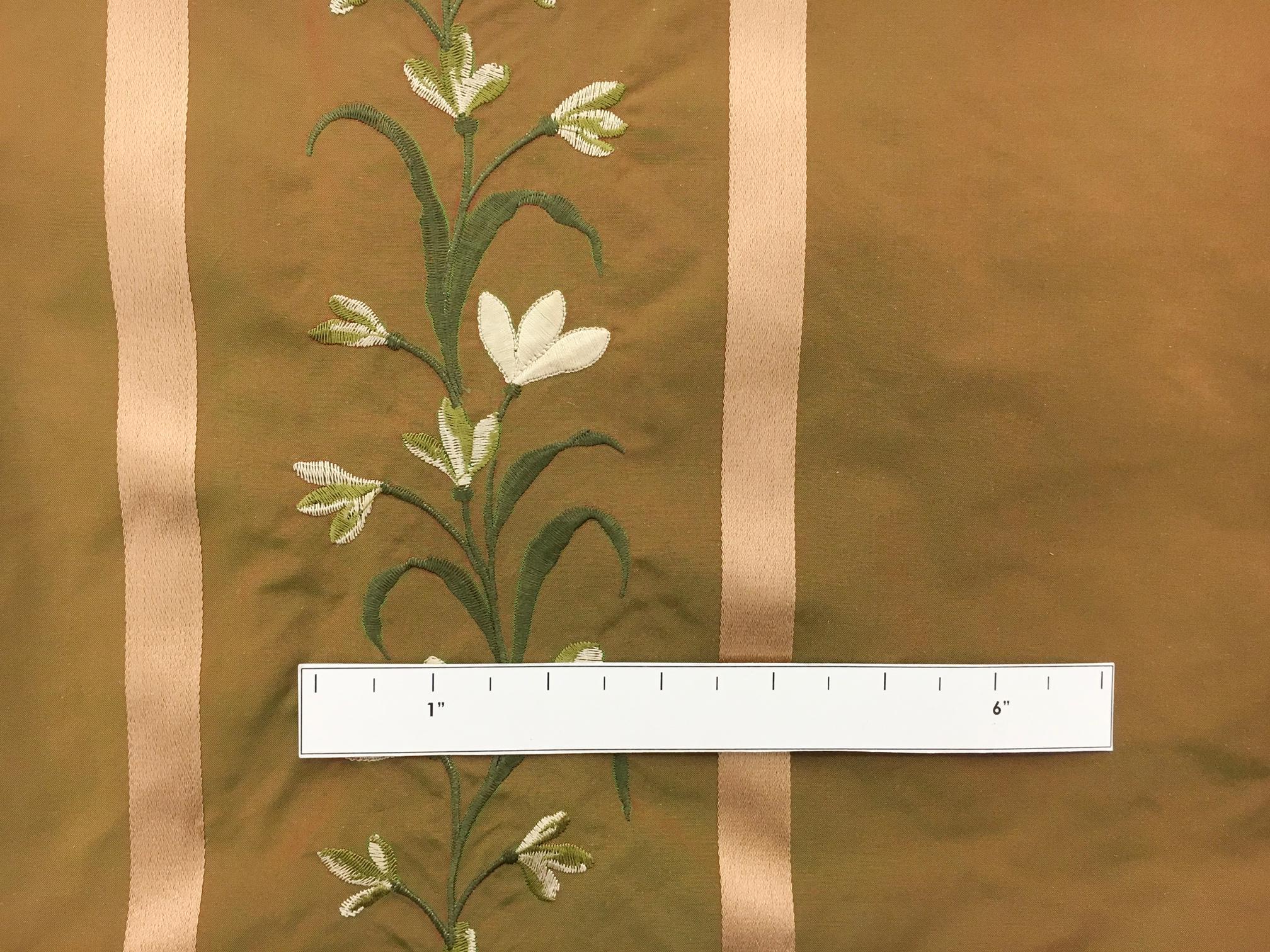 Iridescent Silk Taffeta with Satin Stripes and Embroidered Flowers1