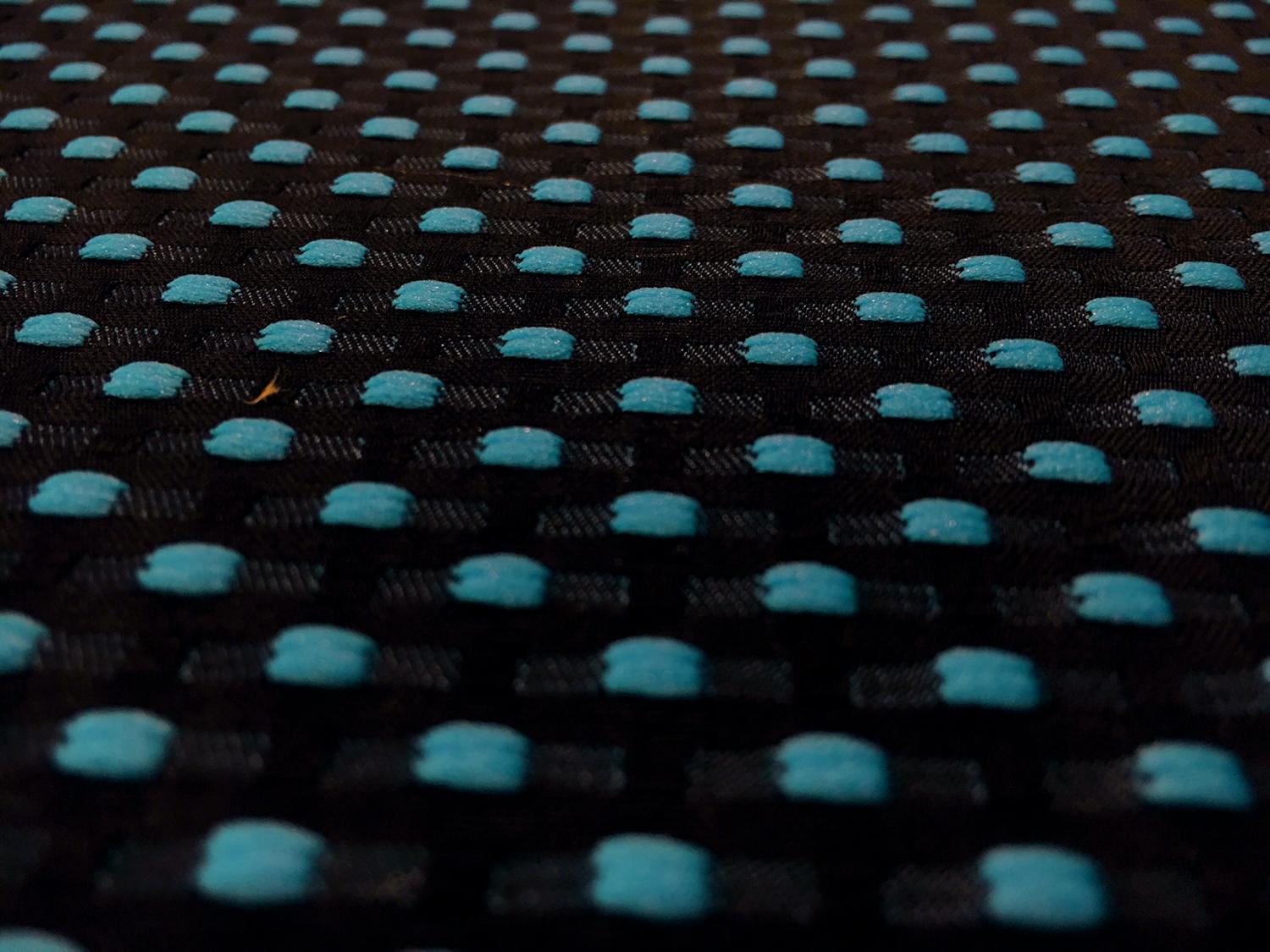 Polyester Swiss Dot Brocade with Aqua Dots0