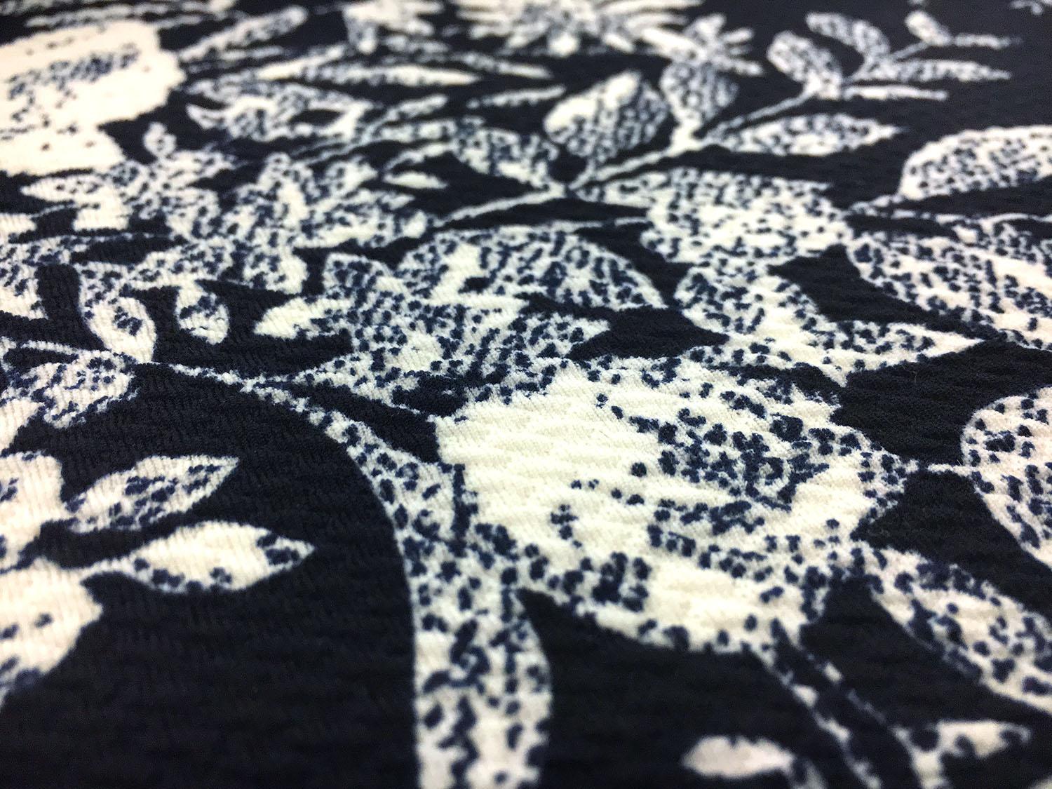 Polyester Spandex Piqué Floral Knit in Navy and Ecru2