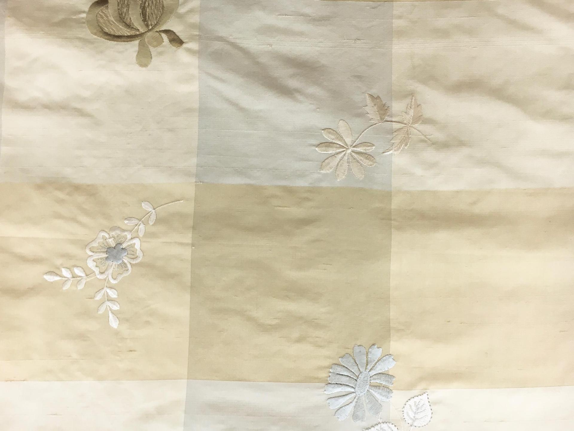Embroidered Silk Taffeta Check with Small Flowers0