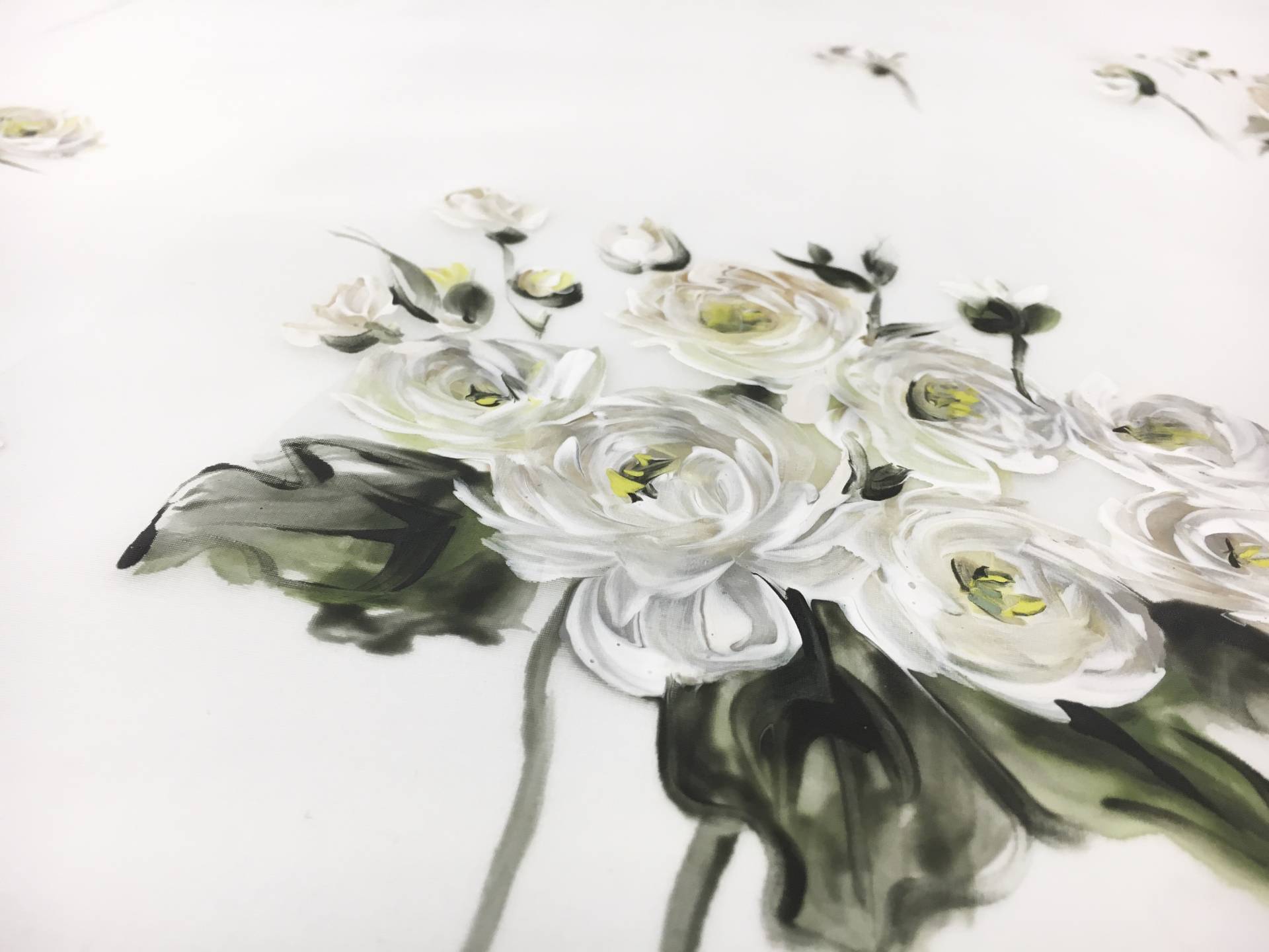 Handpainted Silk Organza with Detailed Flower Bouquets 2