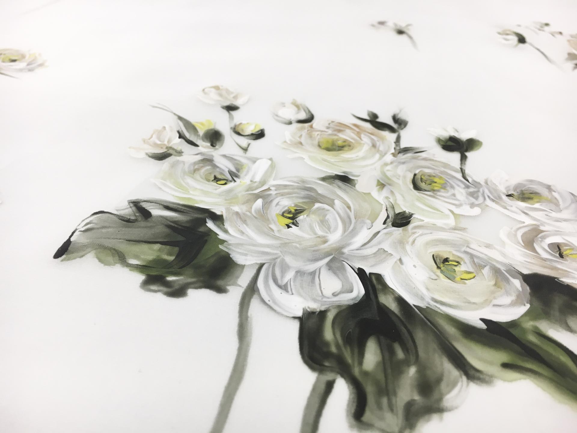 Handpainted Silk Organza with Detailed Flower Bouquets 2