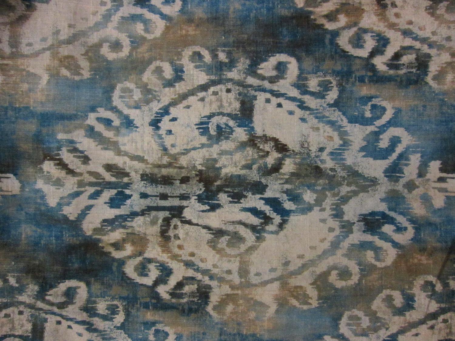 Linen Blend Upholstery Ikat Deco Print 0