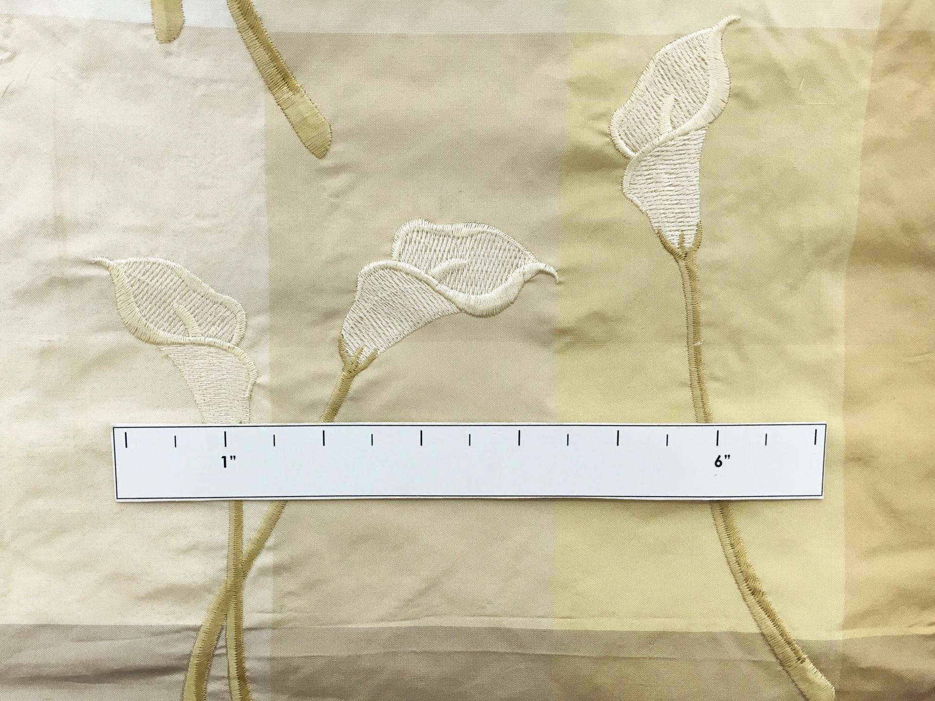 Embroidered Silk Taffeta Check with Calla Lilies1