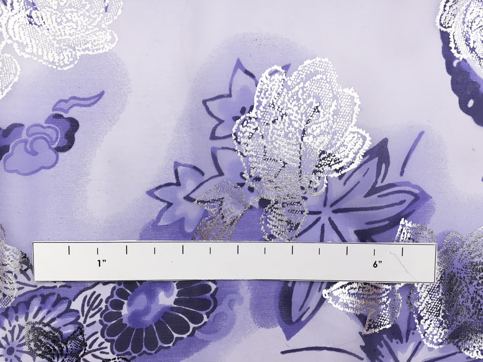 Metallic Printed Silk Chiffon with Florals and Phoenixes 1