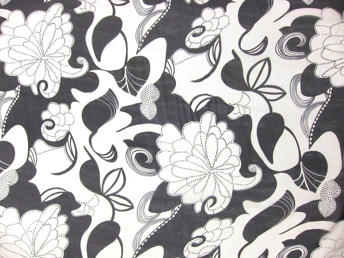 Printed Silk Chiffon Navy White Florals With White Background