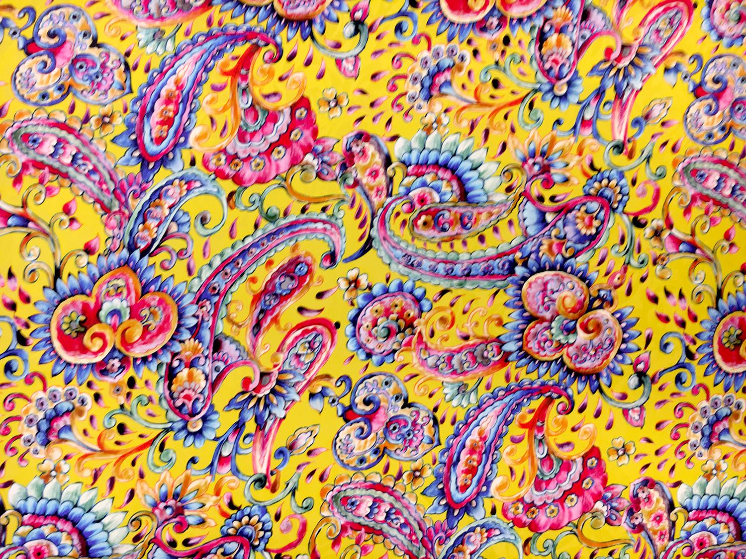 Printed Silk Jacquard with Italian Tile Paisley0
