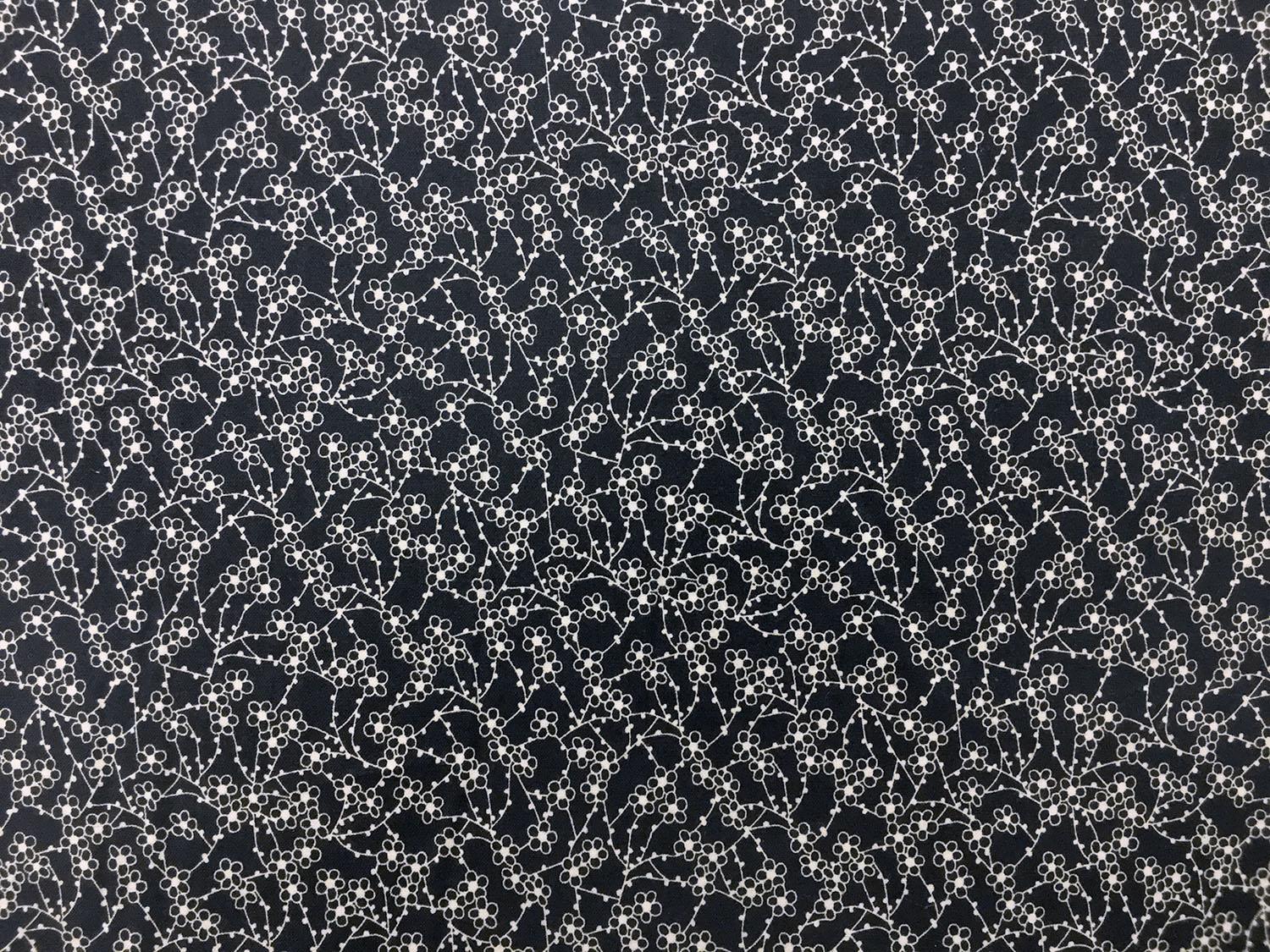 Cotton Broadcloth With Floral Print in Navy and White0