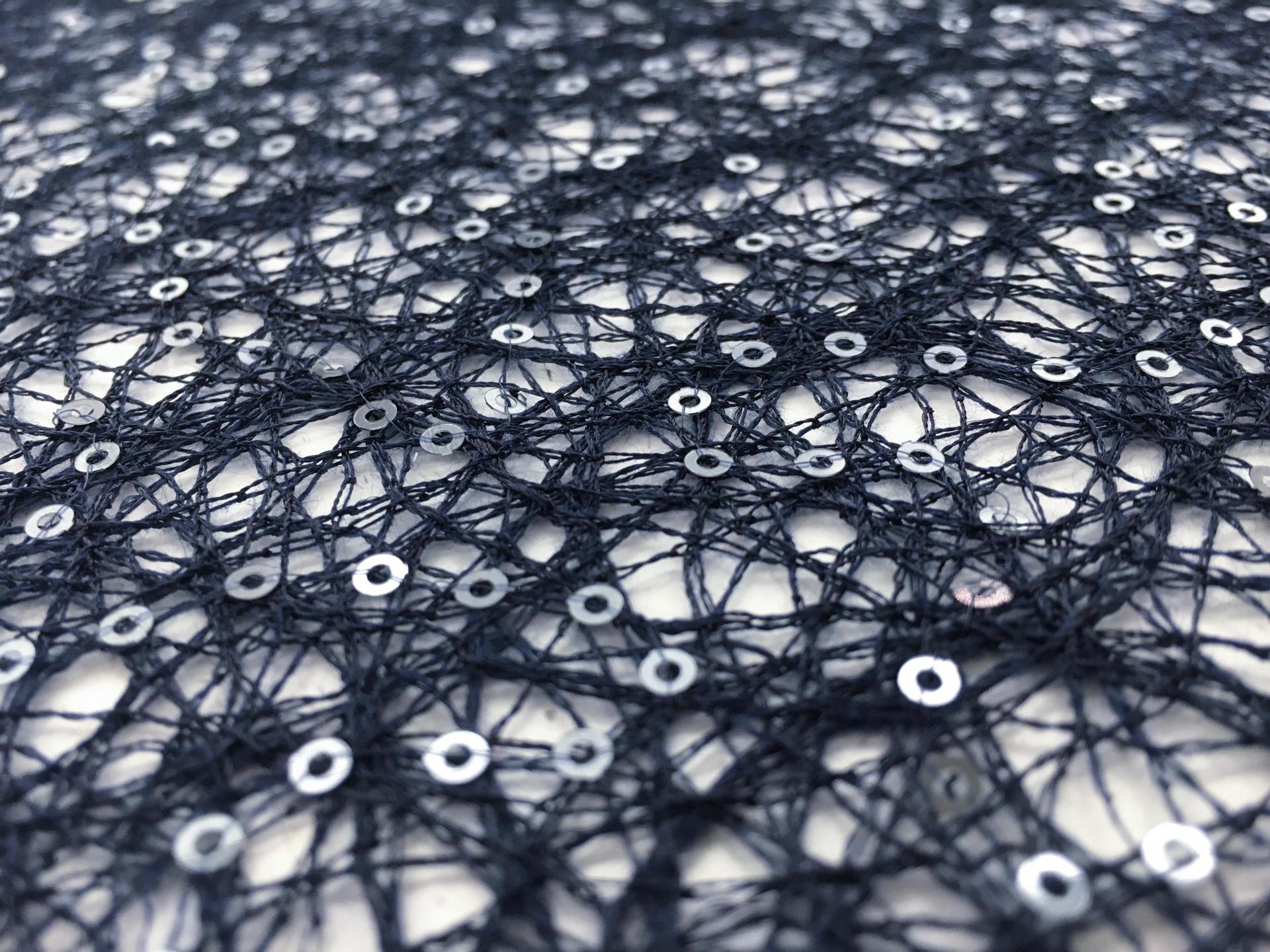 Sequins on Polyester Mesh in Midnight Navy0
