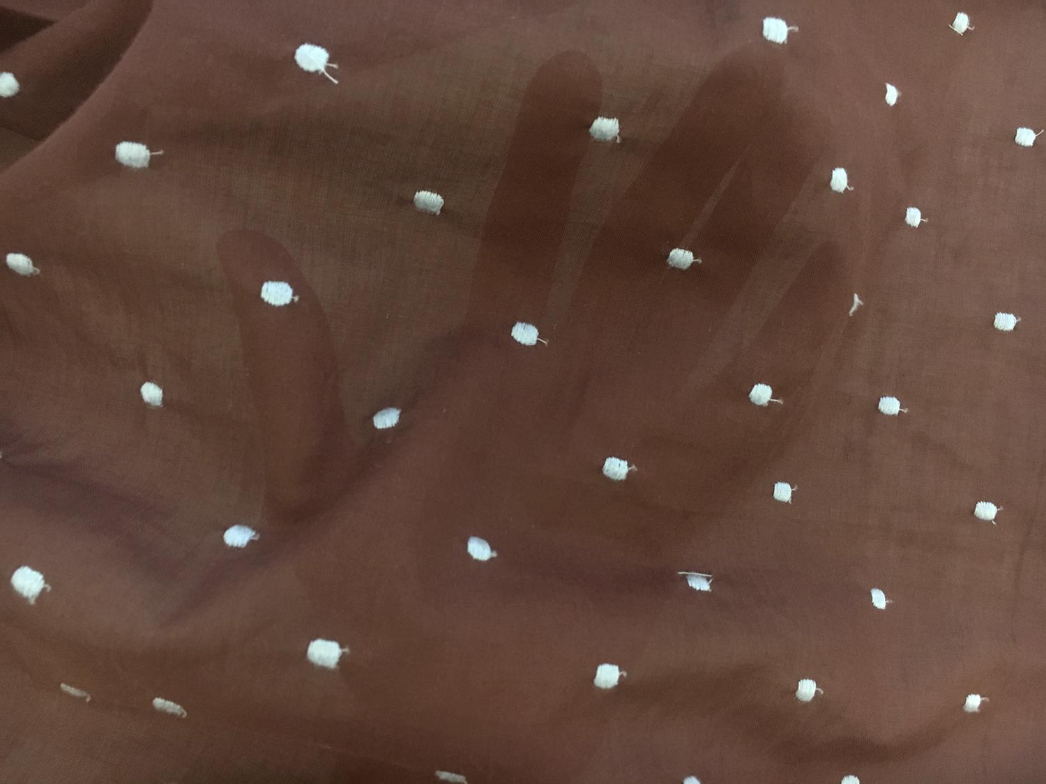 Cotton Embroidered Dots in Blue over Brown2