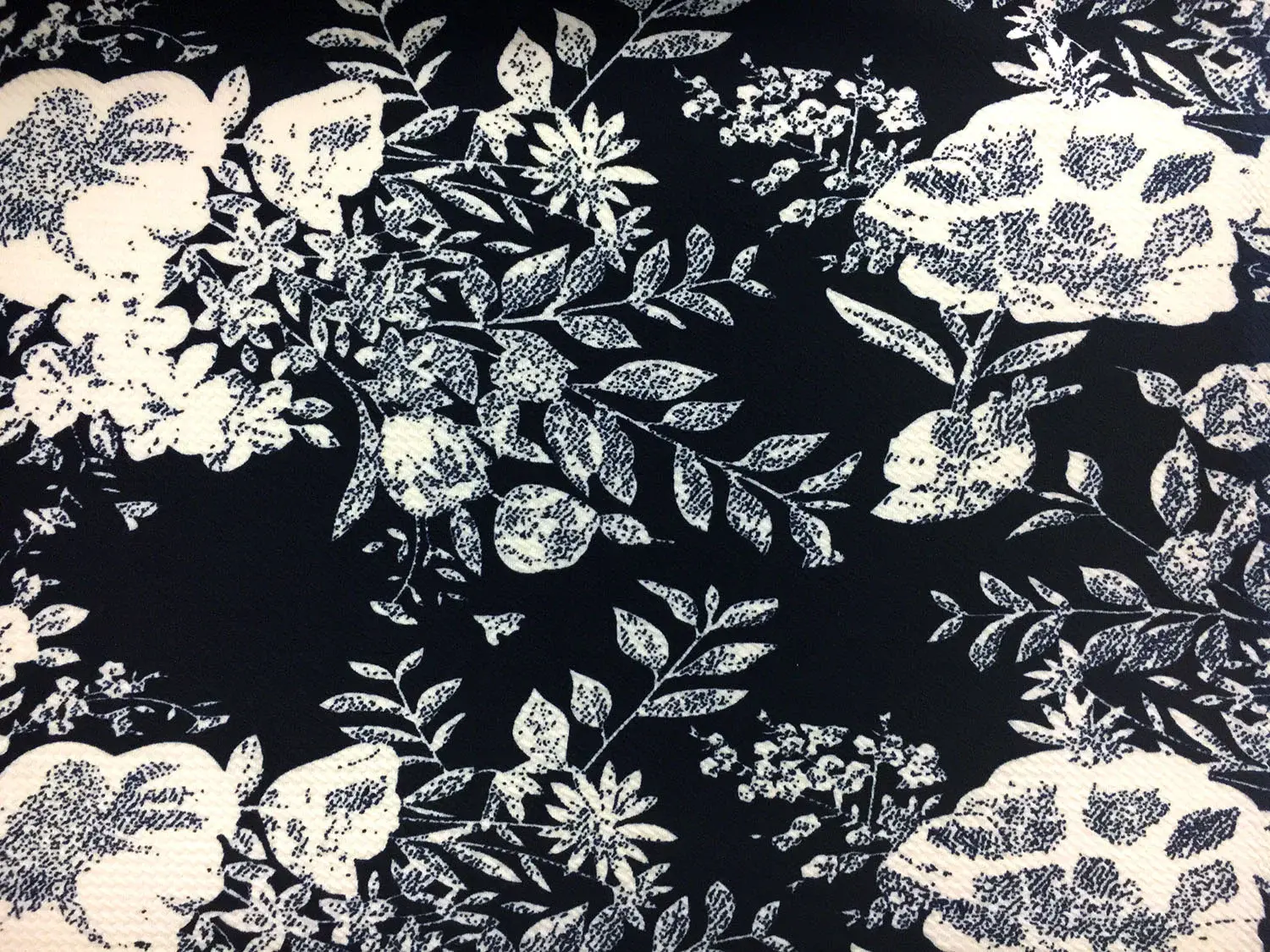 Polyester Spandex Piqué Floral Knit in Navy and Ecru0