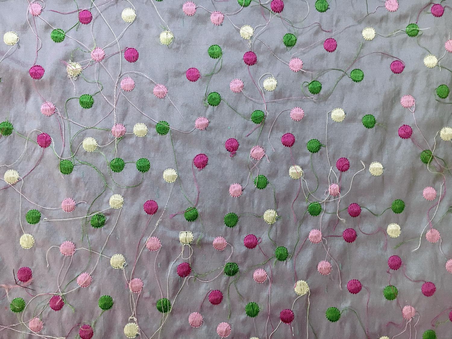 Iridescent Silk Shantung with Embroidered Dots0