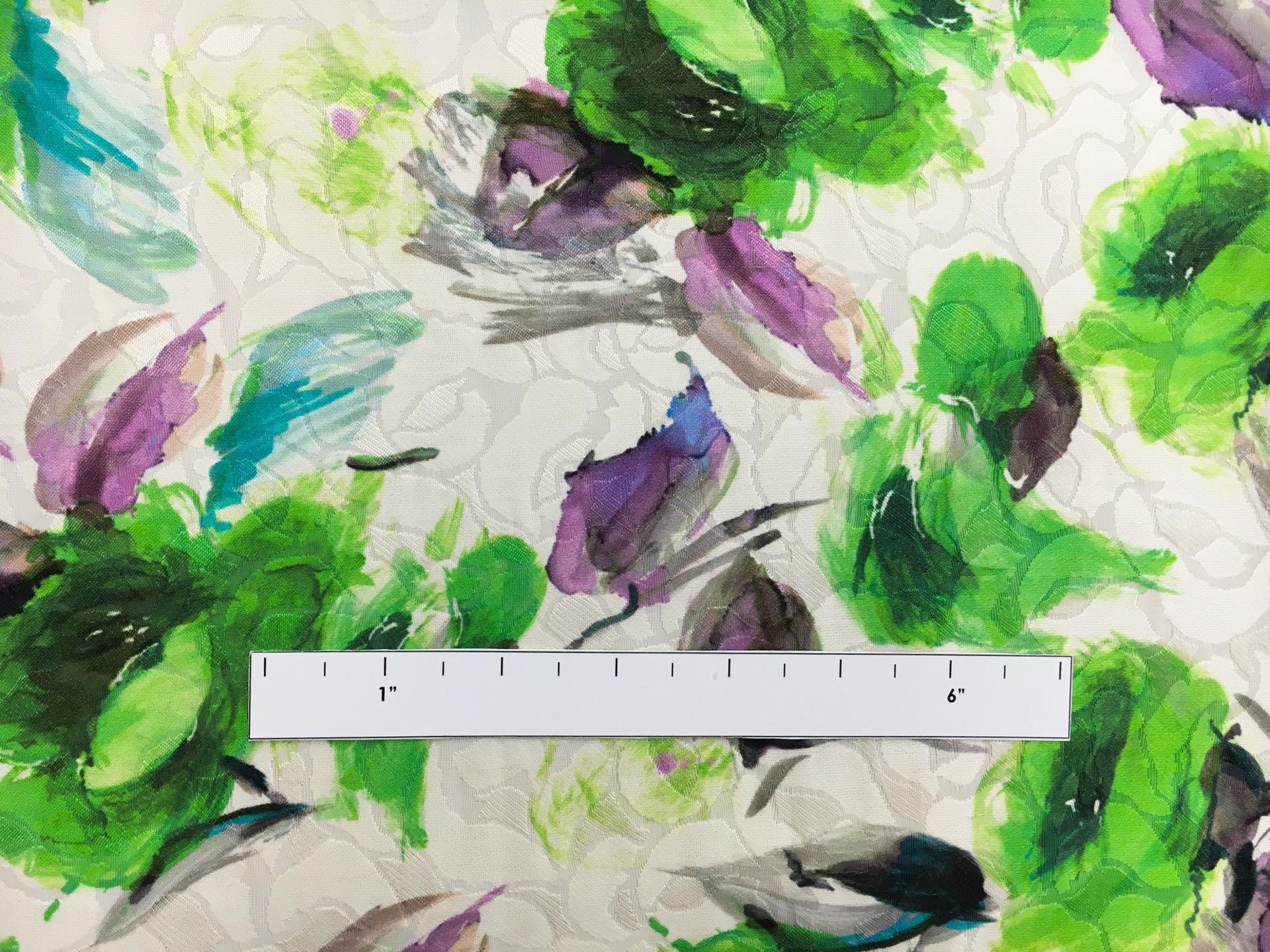 Silk and Cotton Blend Jacquard with Abstract Watercolor Lime Green Roses 1