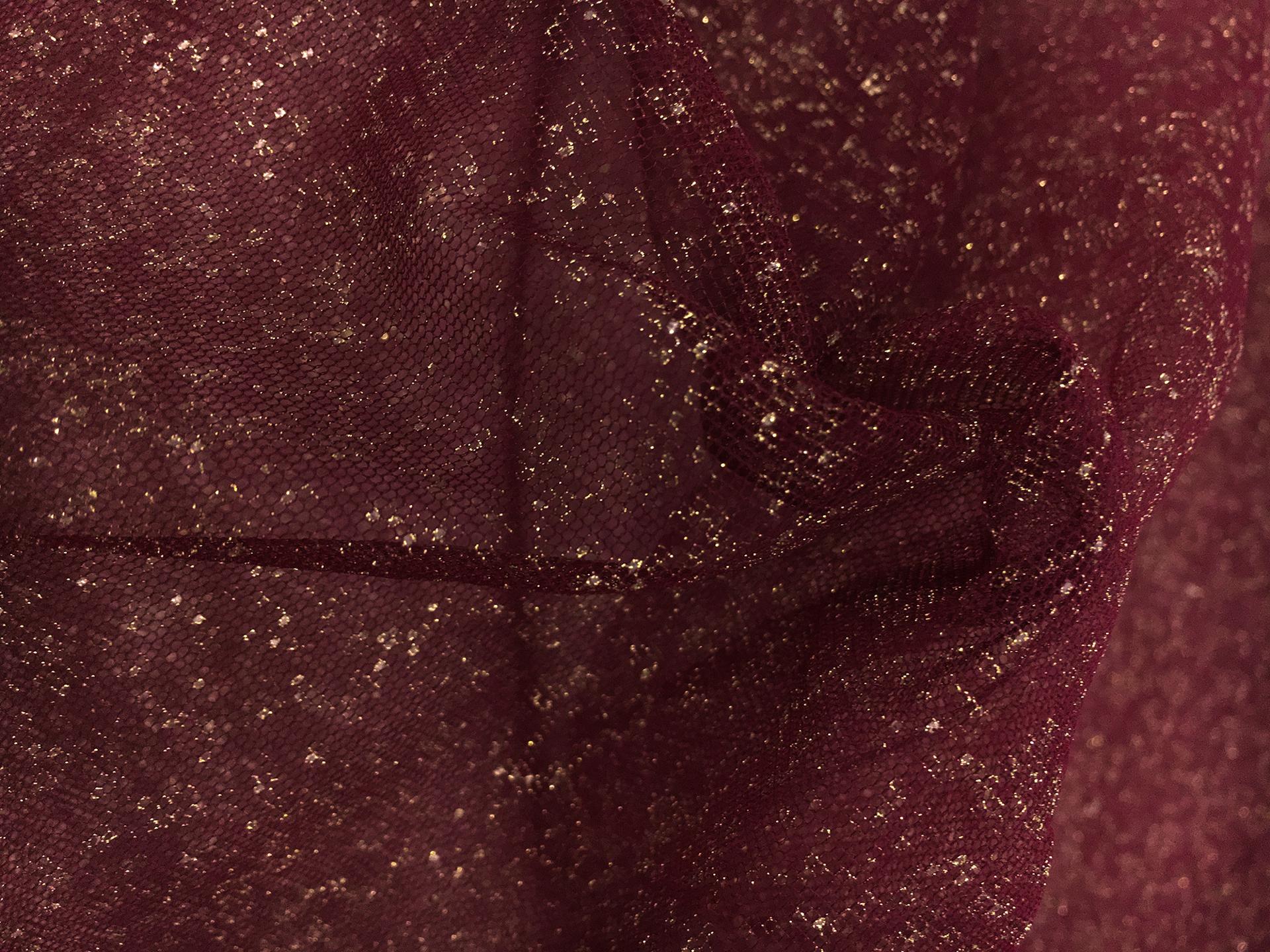 Metallic Nylon Tulle in Bordeaux and Gold