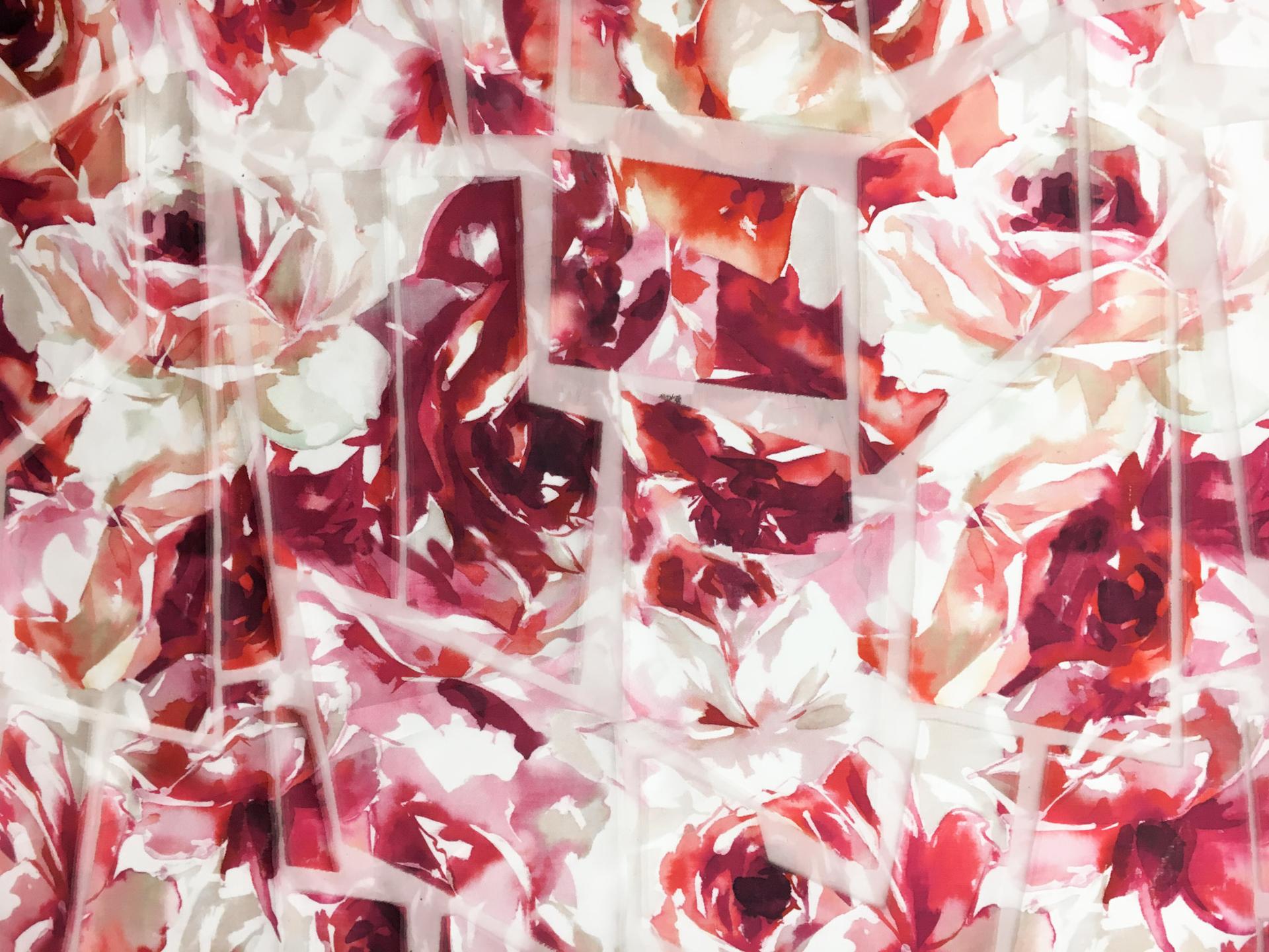 Floral Polyester and Silk Blend Organza with Burnout Geometric Patterns0