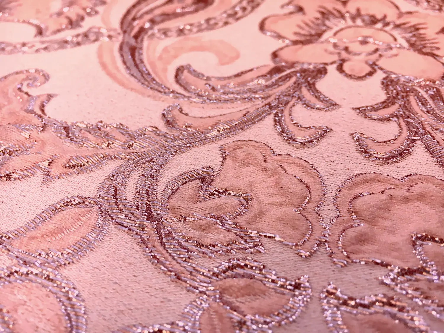 Silk Blend Metallic Cloqué Brocade with Rococo Floral Patterns2