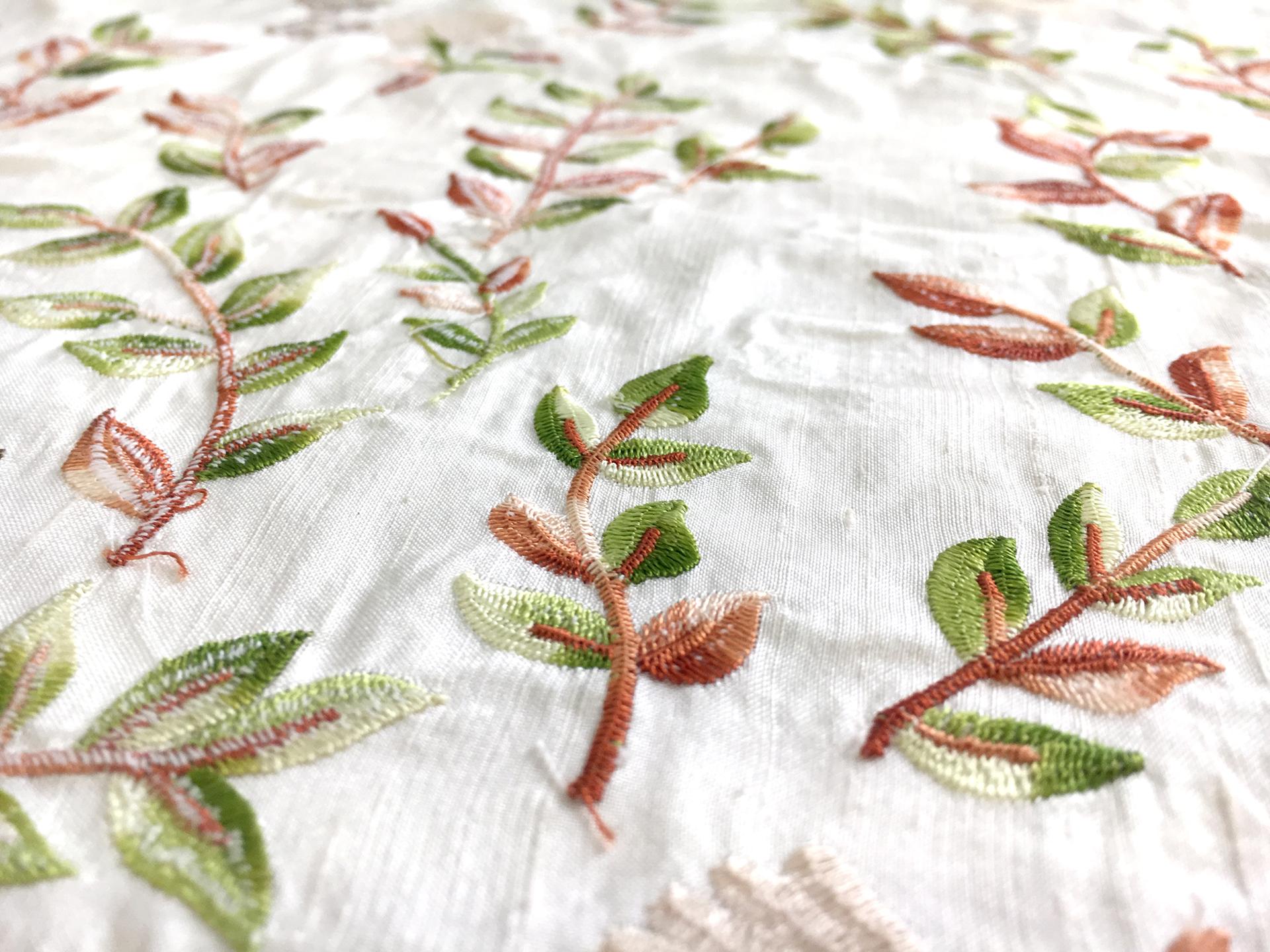 Embroidered Silk Shantung with Leaves and Vines2