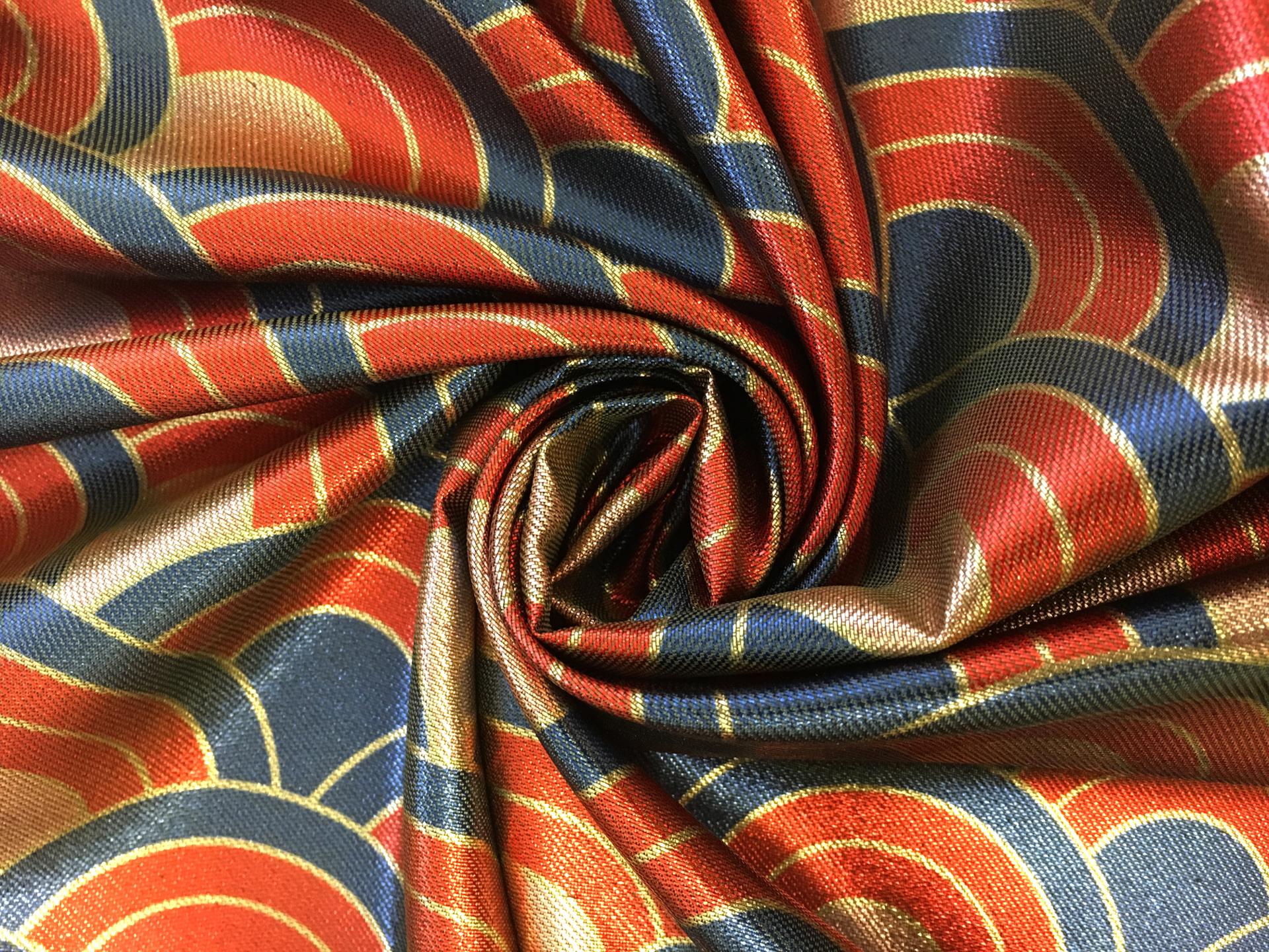 Printed Silk and Poly Blend Crepe Lamé with Repeating Waves3