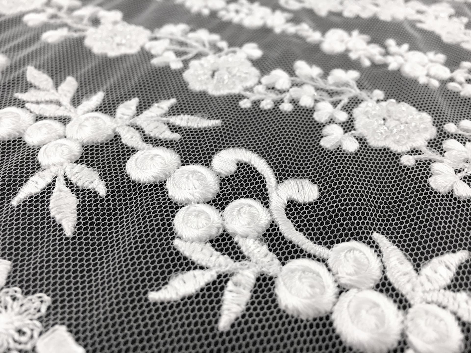 Beaded and Embroidered Tulle with Rows of Detailed Florals in White2