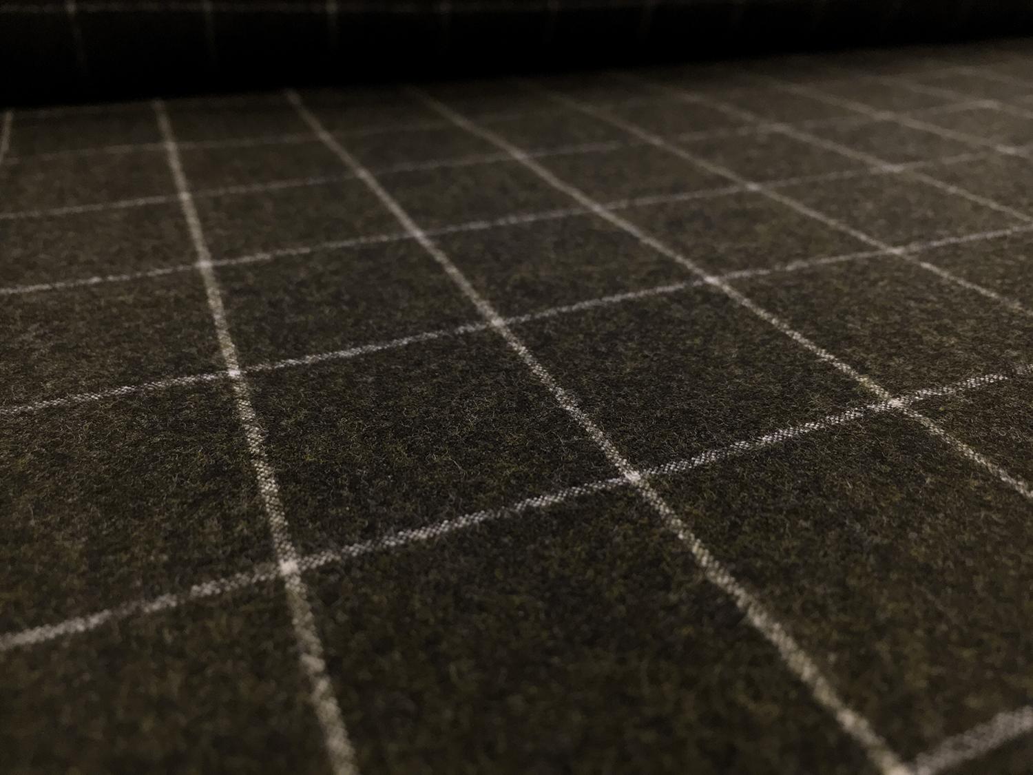 Italian Virgin Wool And Lycra Window Pane Flannel in Moss2