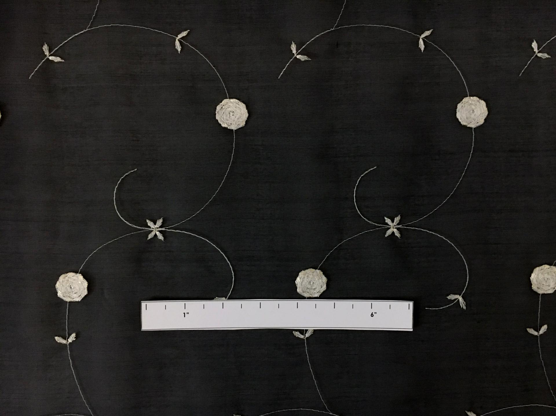 Black Silk Organza Embroidered with Small Round Flowers2