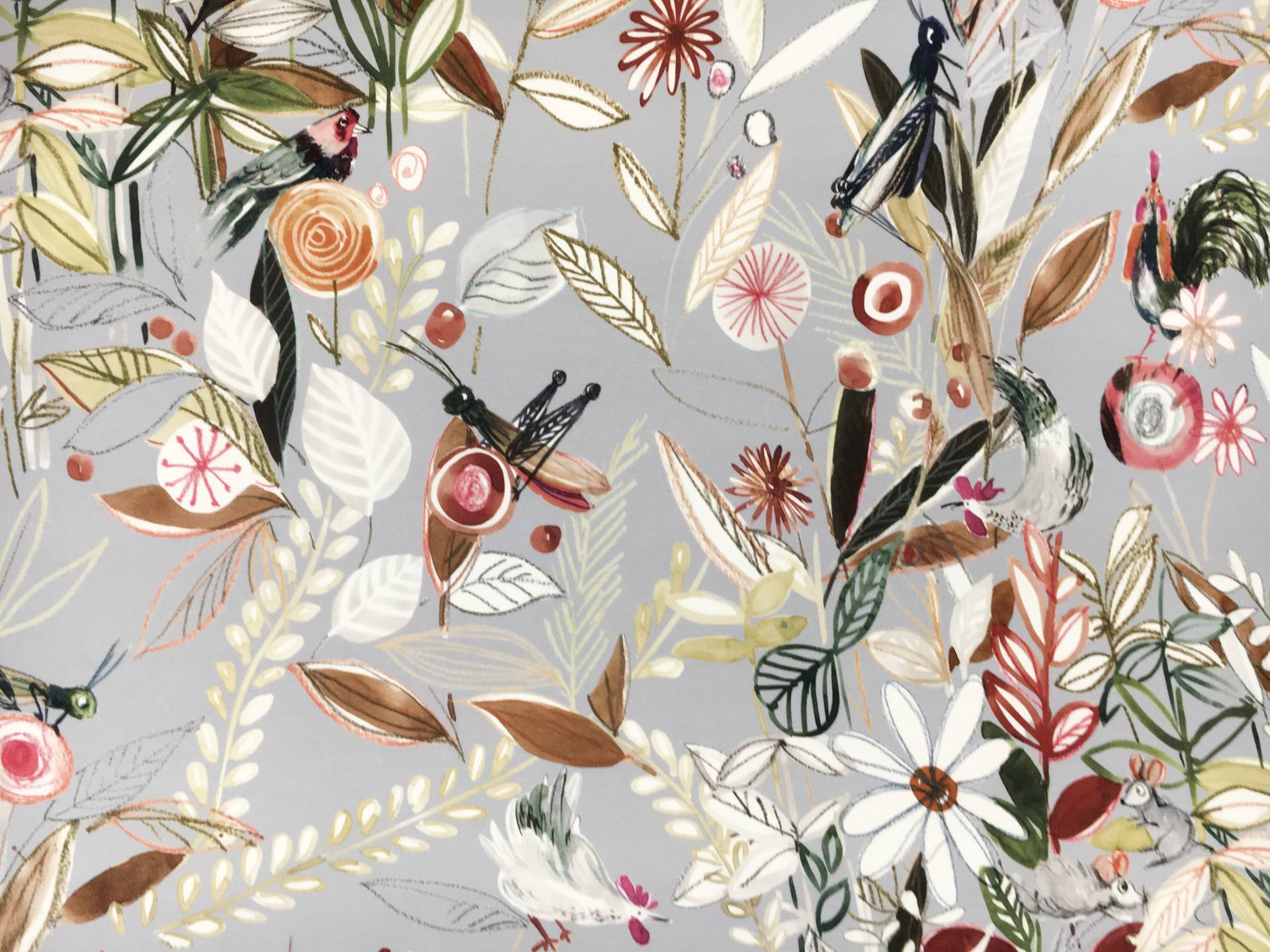 Printed Silk 6Ply Crepe with Forest Wildlife Illustrations 0