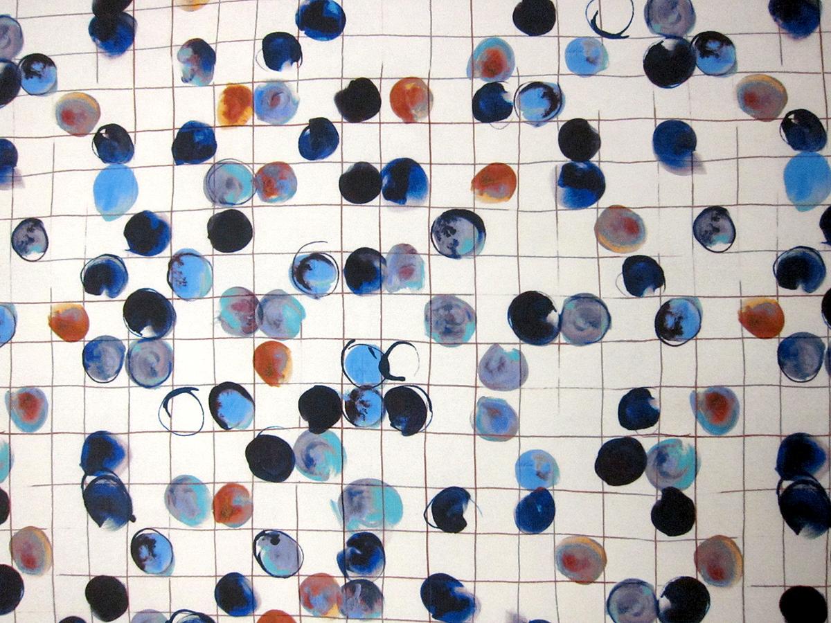 Printed Silk Blend Mikado Dot in Blue Orange White Black