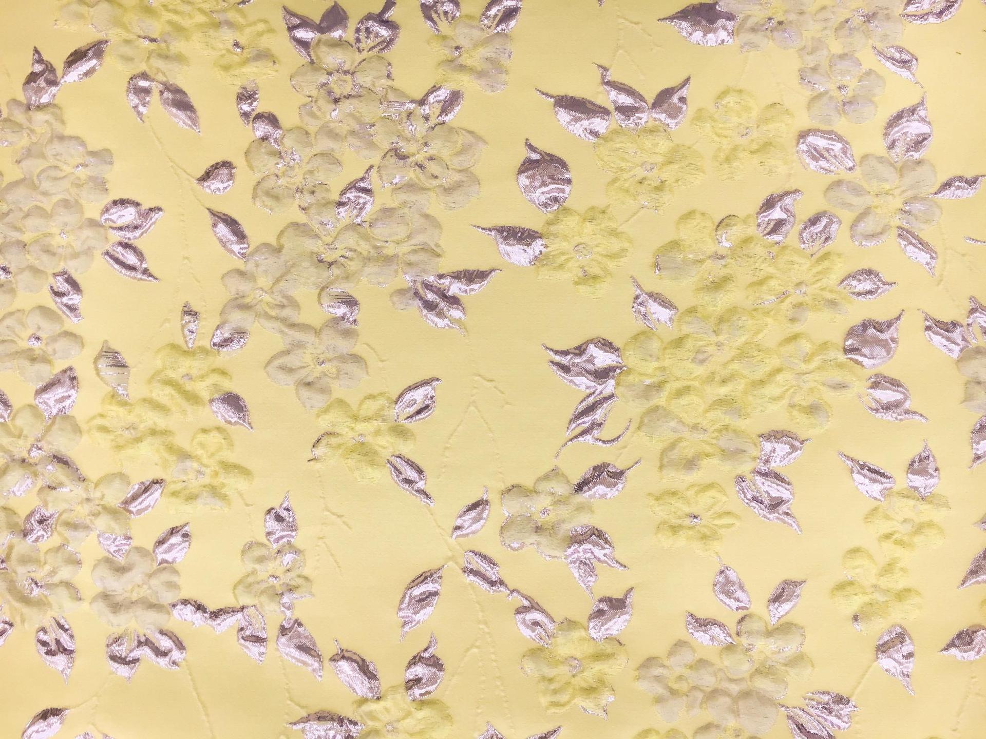 Silk Blend Matelassé with Flowers and Metallic Leaves0