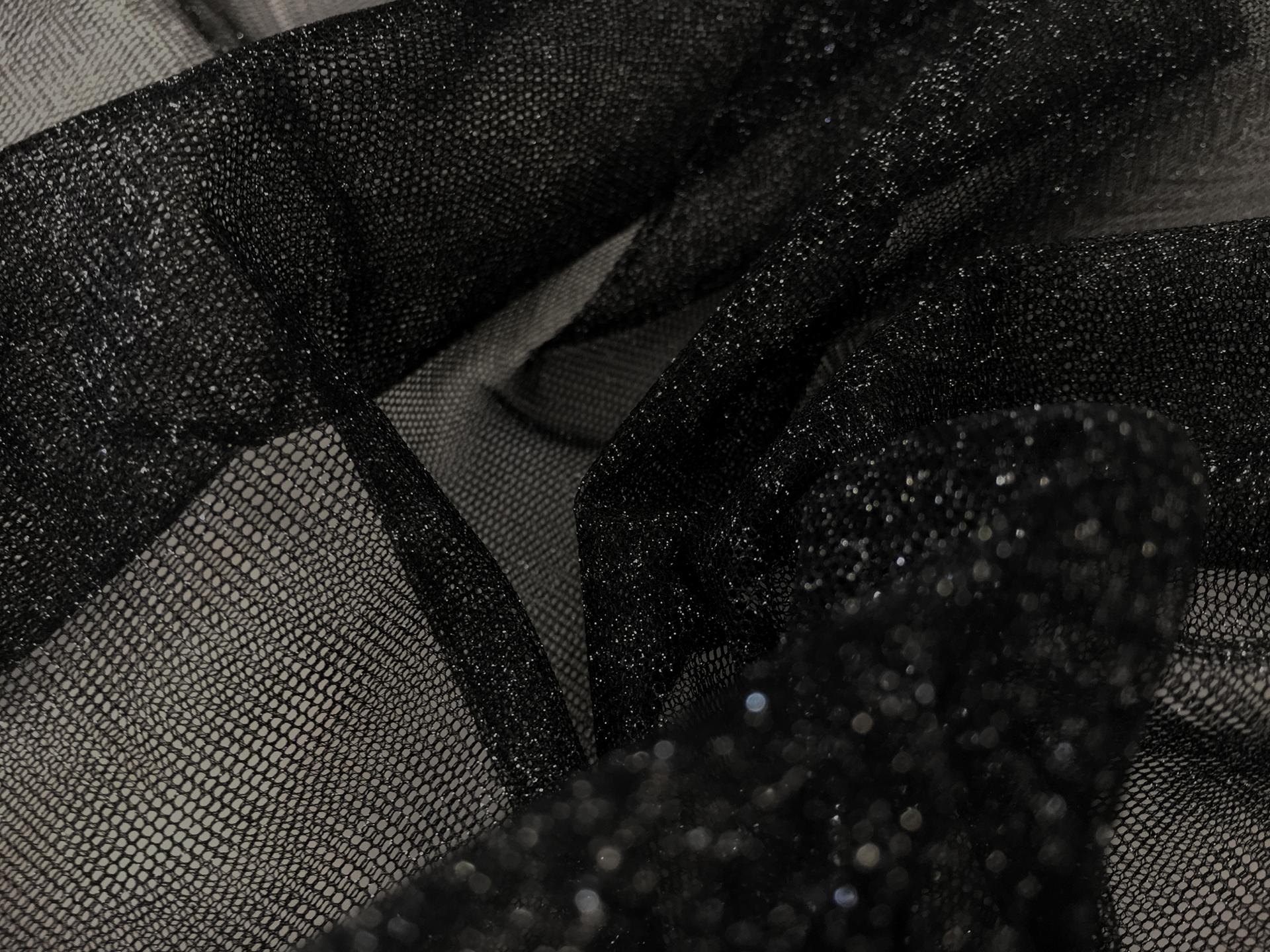 Metallic Nylon Tulle in Nero and Silver