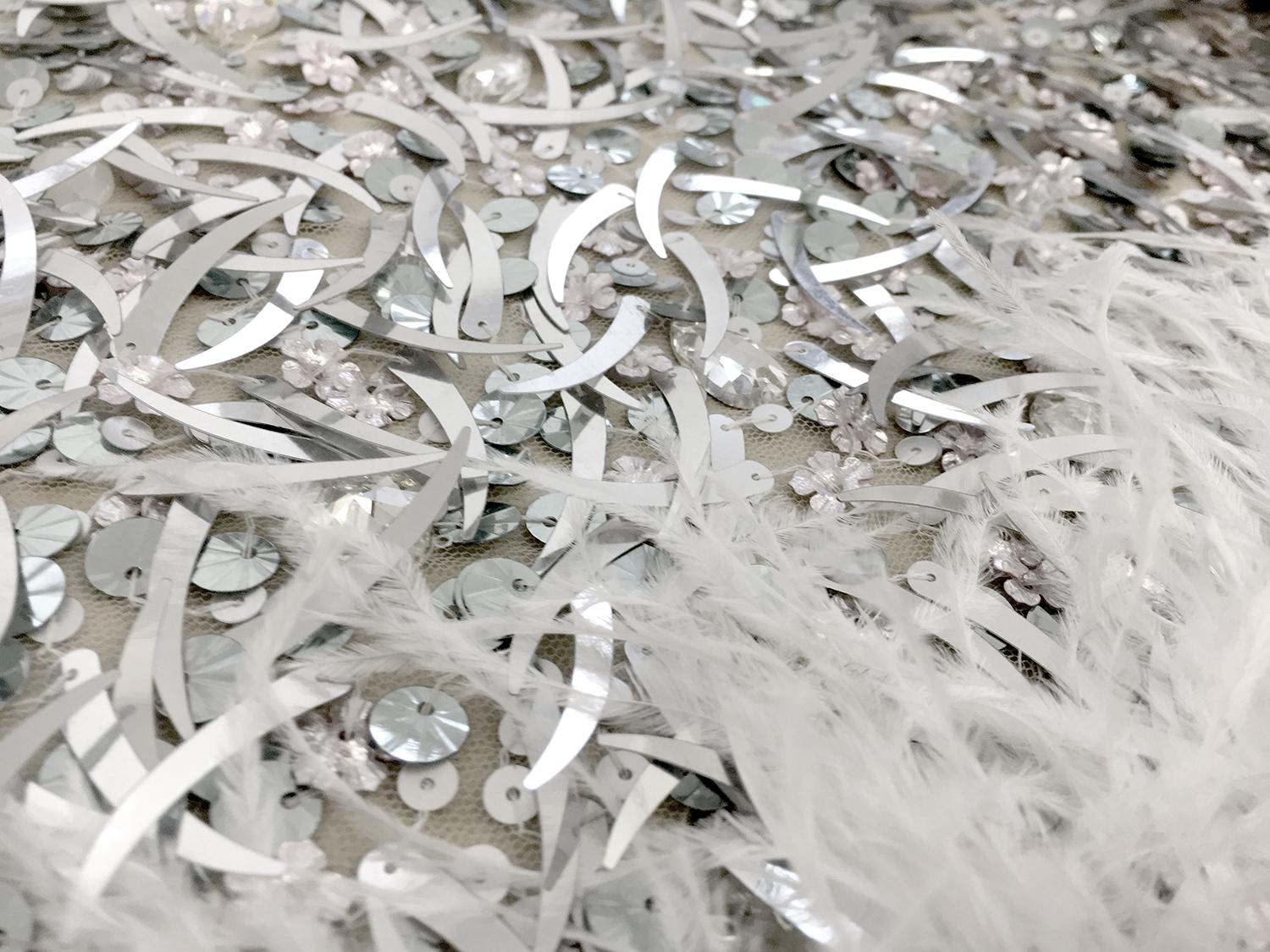 Novelty Sequined Tulle with Ostrich Feather Border2