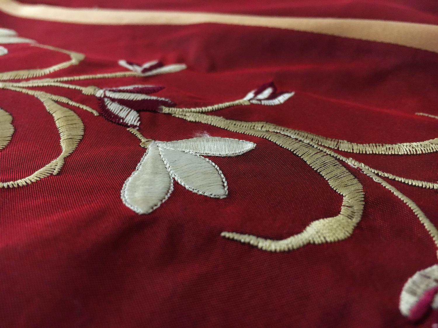 Iridescent Silk Taffeta with Satin Stripes and Embroidered Vines2