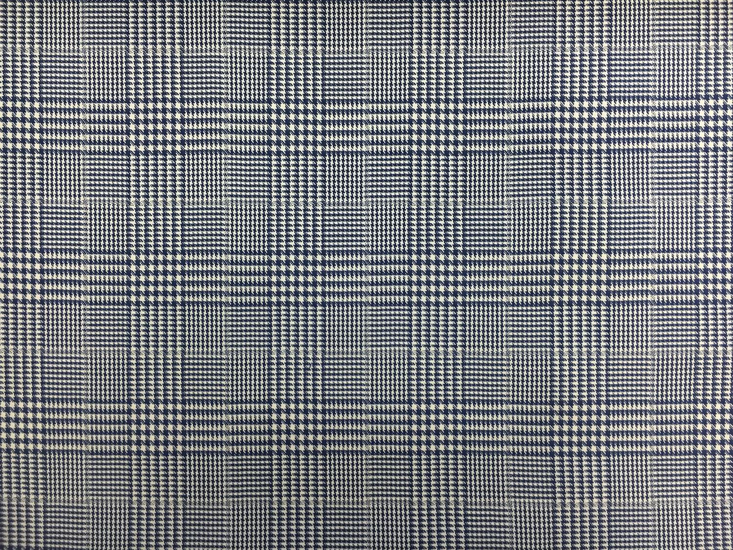 Italian Wool Lycra Suiting Glen Plaid in Blue