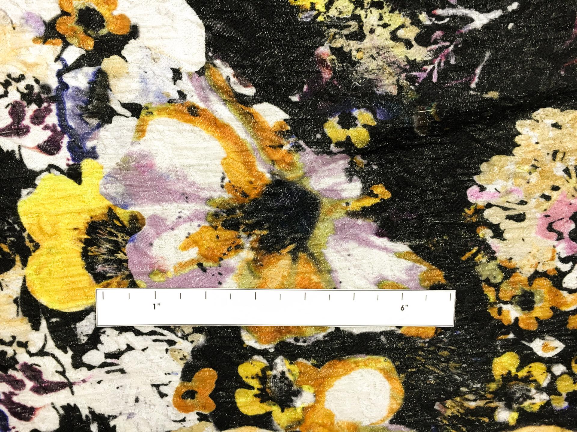 Metallic Silk Blend Matelassé with Abstract Painted Flowers1