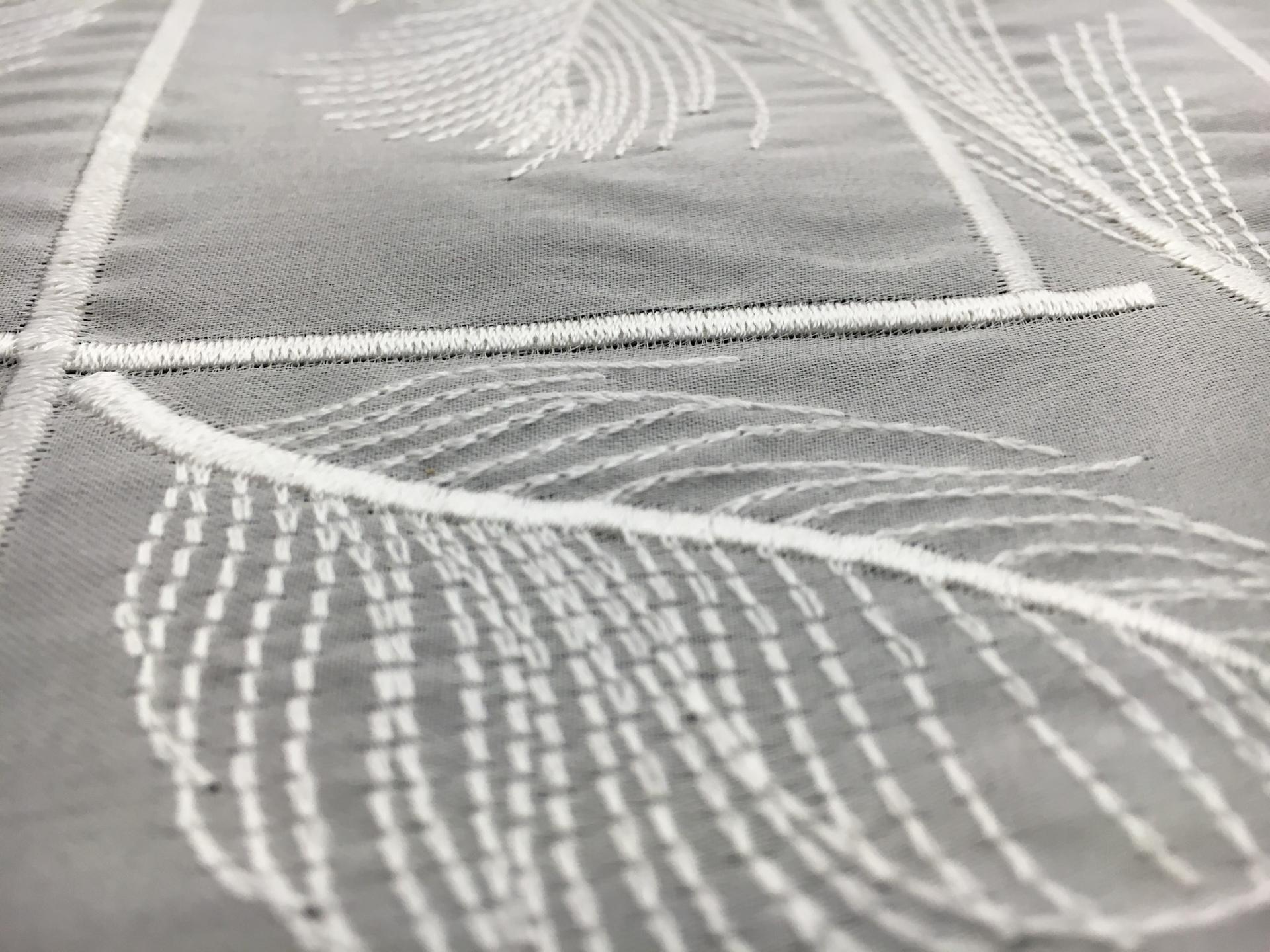 Silk Satin Organza with Embroidered Squares and Feathers3