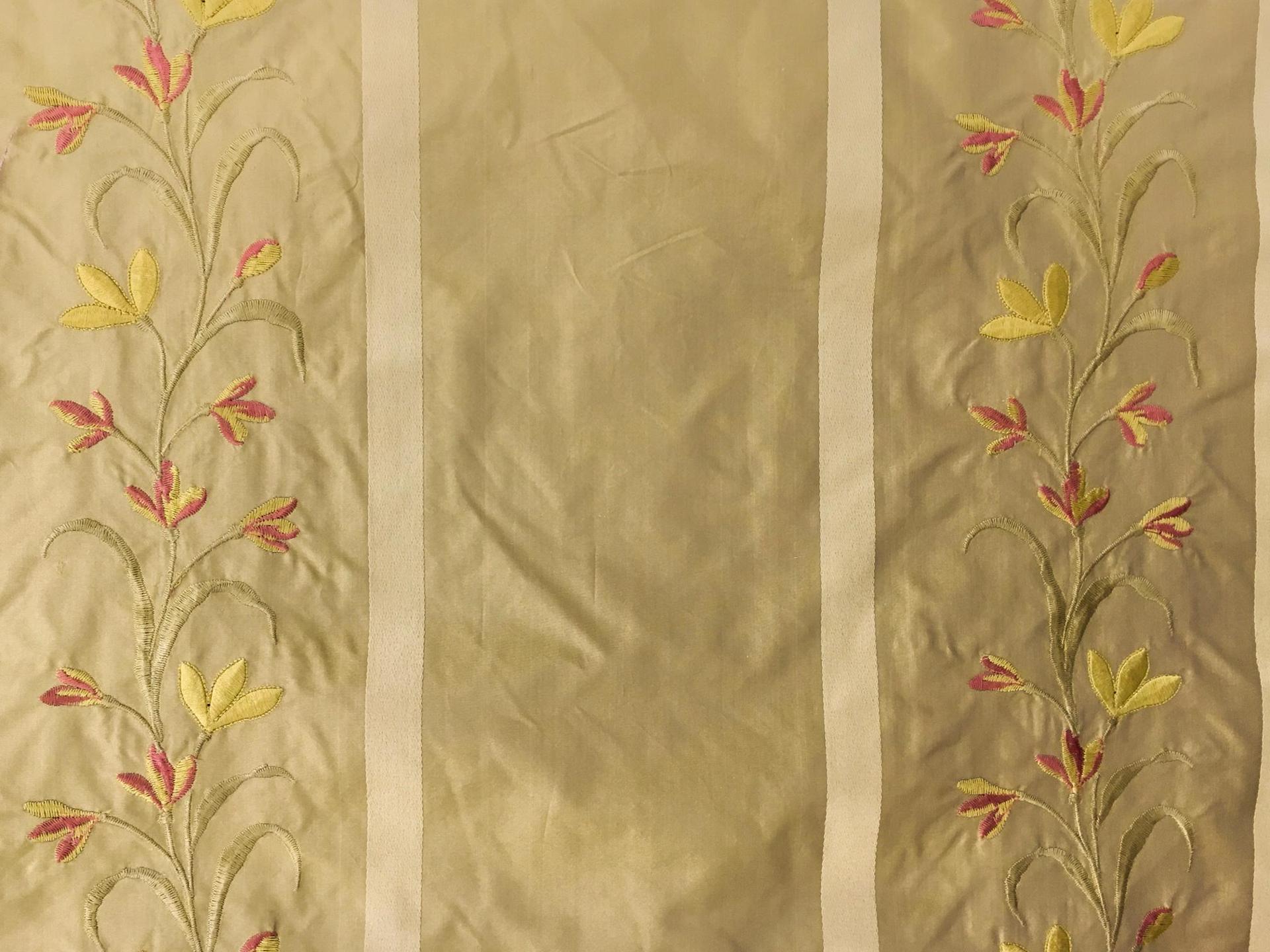 Silk Taffeta with Satin Stripes and Embroidered Flowers0