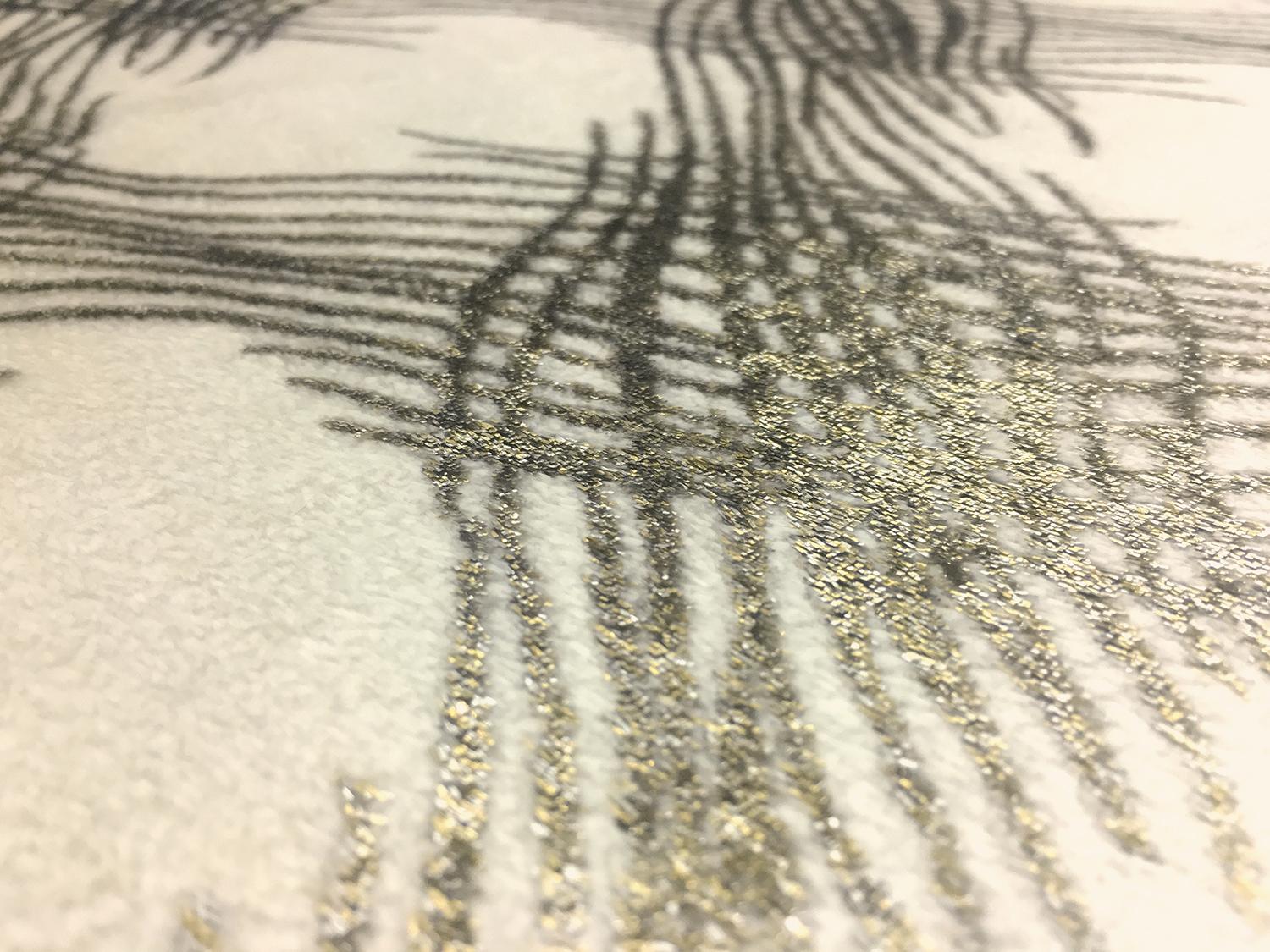 Silk Lurex Panne Velvet with Abstract Motif in White and Gold2