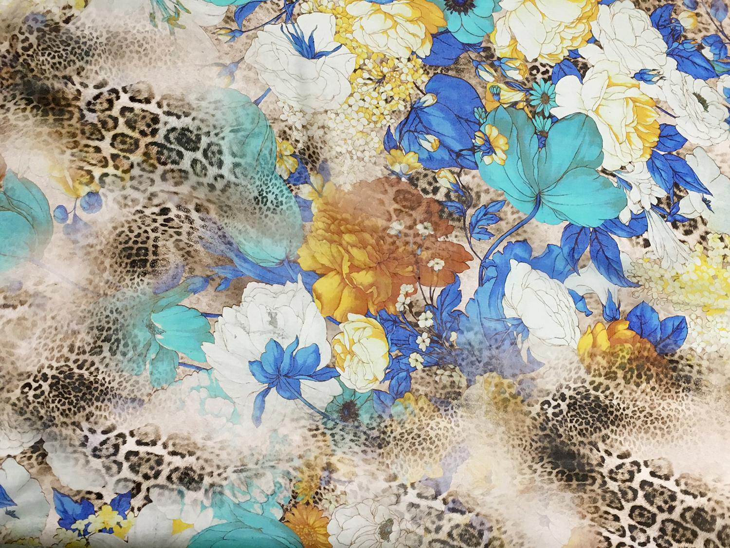 Printed Silk Chiffon with Leopard Print and Flowers0
