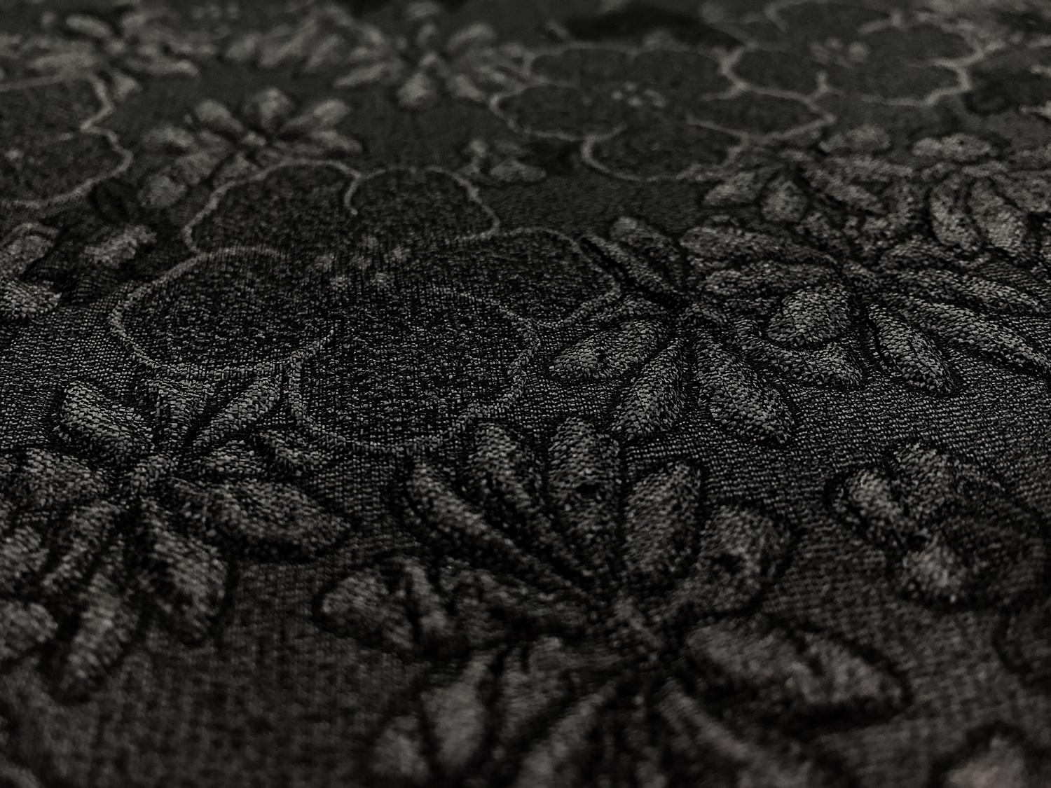 Metallic Organza Cloqué with Hibiscus and Daisies in Black2