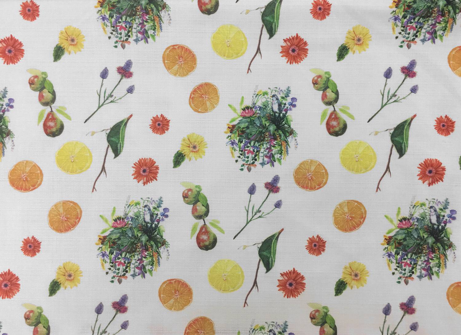 Textured Cotton With Fruits And Flowers Prints0