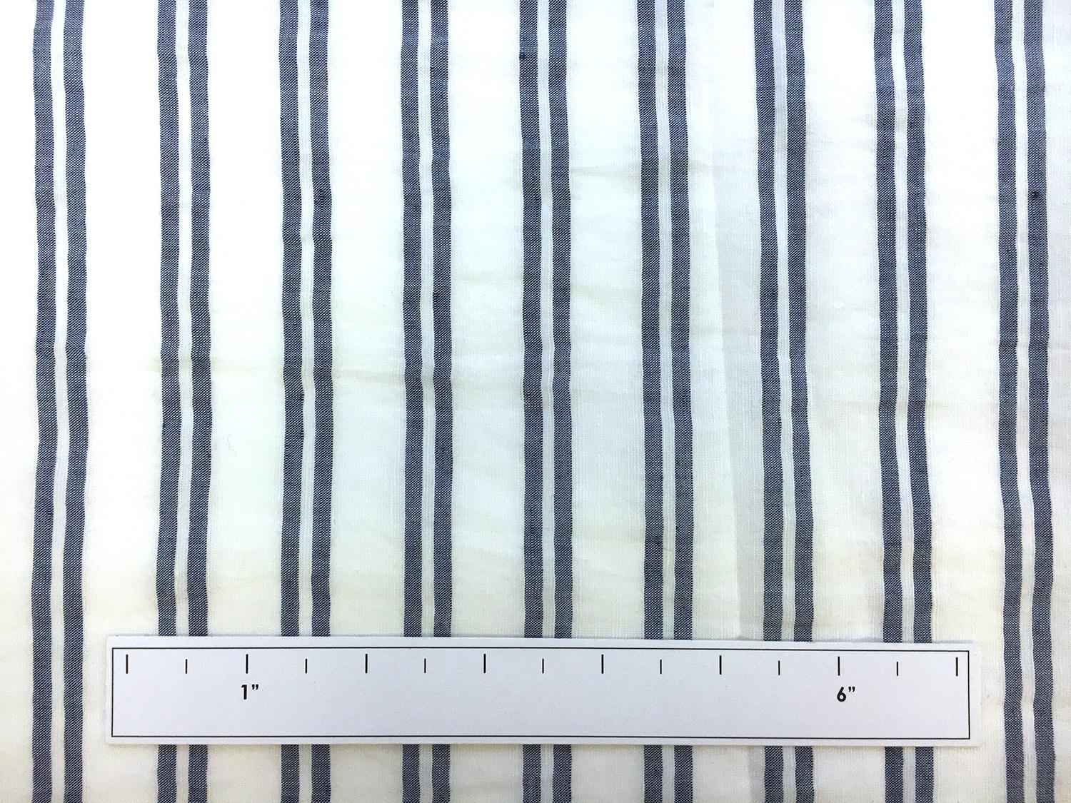 Rayon Linen Woven Stripe in White and Navy2