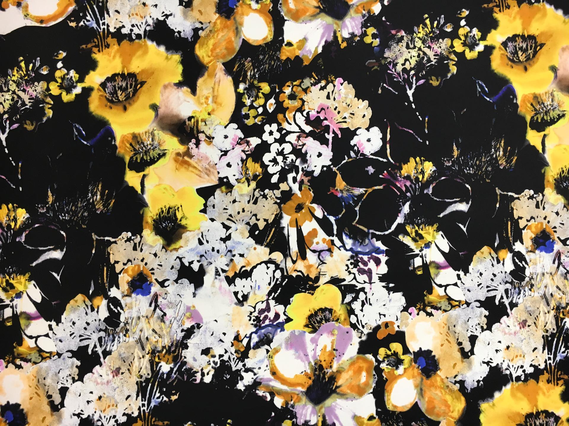 Printed Silk Mikado with Abstract Painted Flowers0