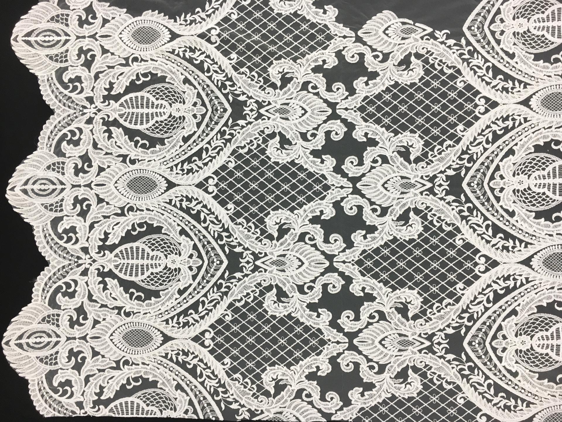 Embroidered Tulle with Heavy Regal Patterns in Ivory0