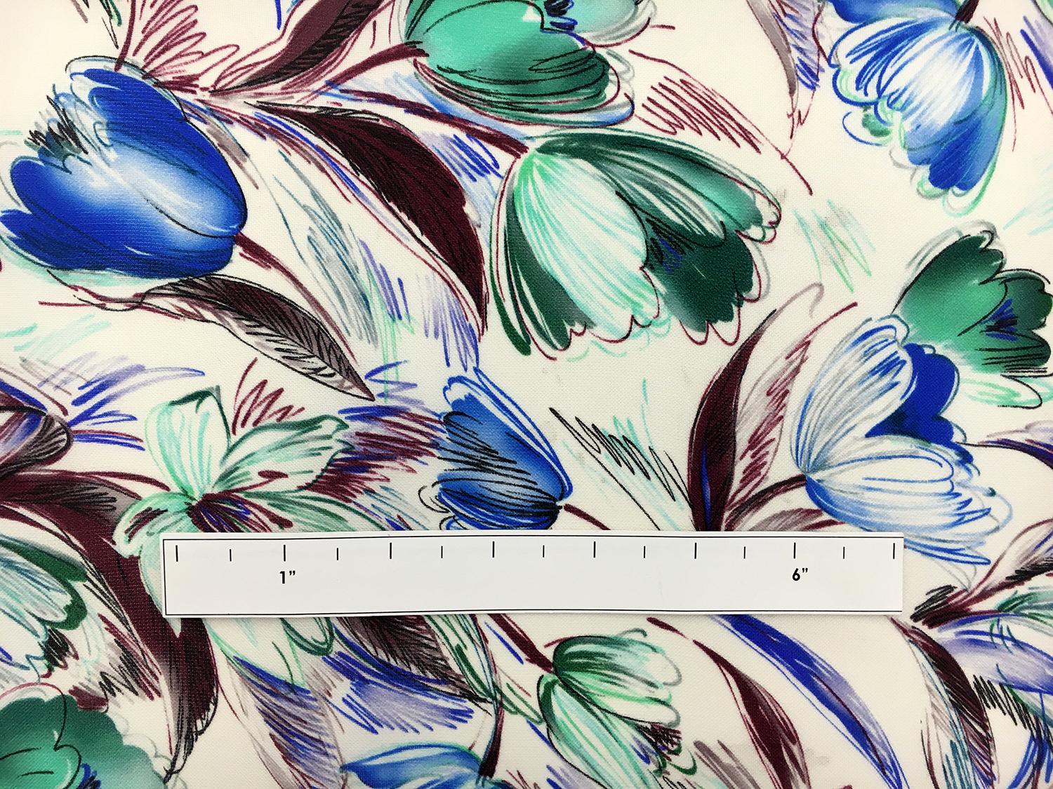 Printed Silk Gazar with Artistic Sketch Tulips1