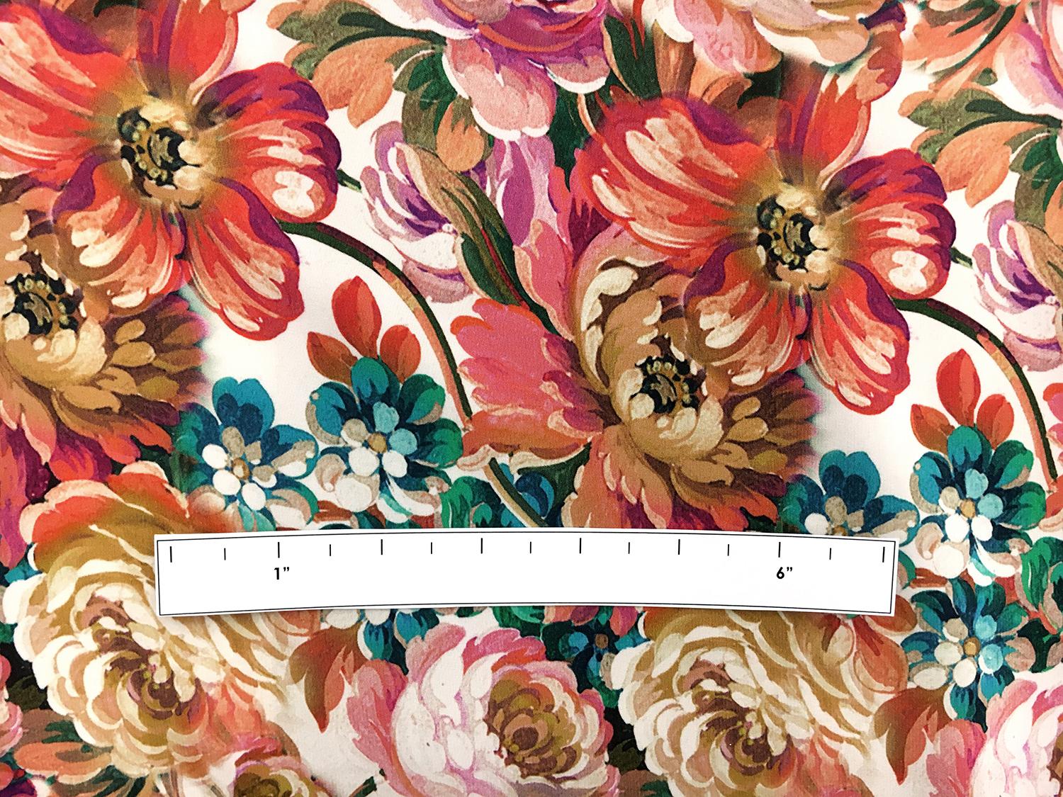 Printed Heavy Silk Charmeuse with Peony Bouquets 1