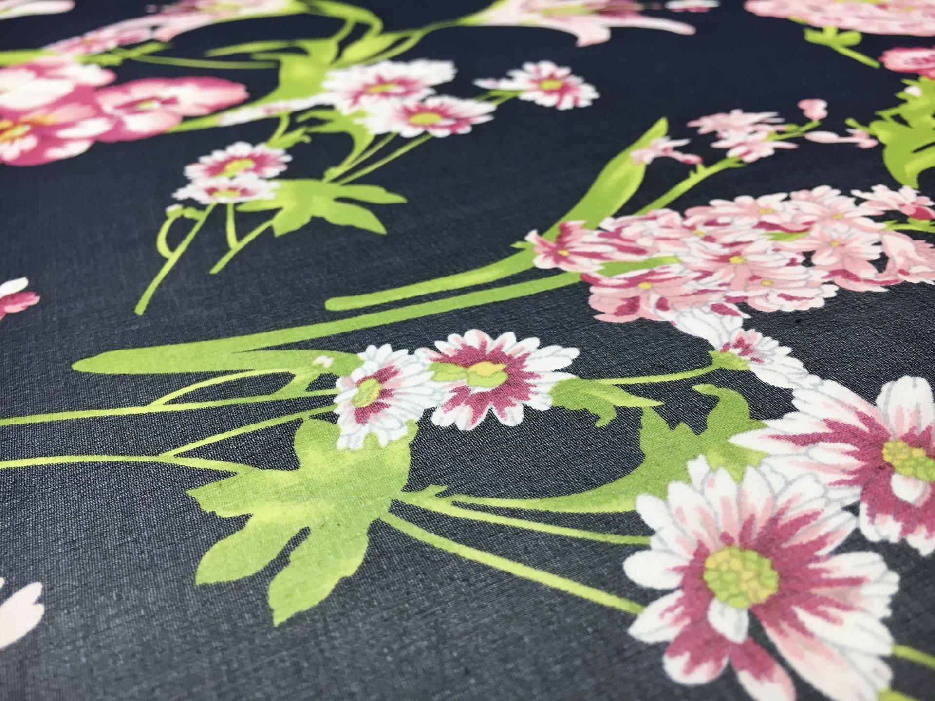 Printed Silk Chiffon with Florals in Navy2