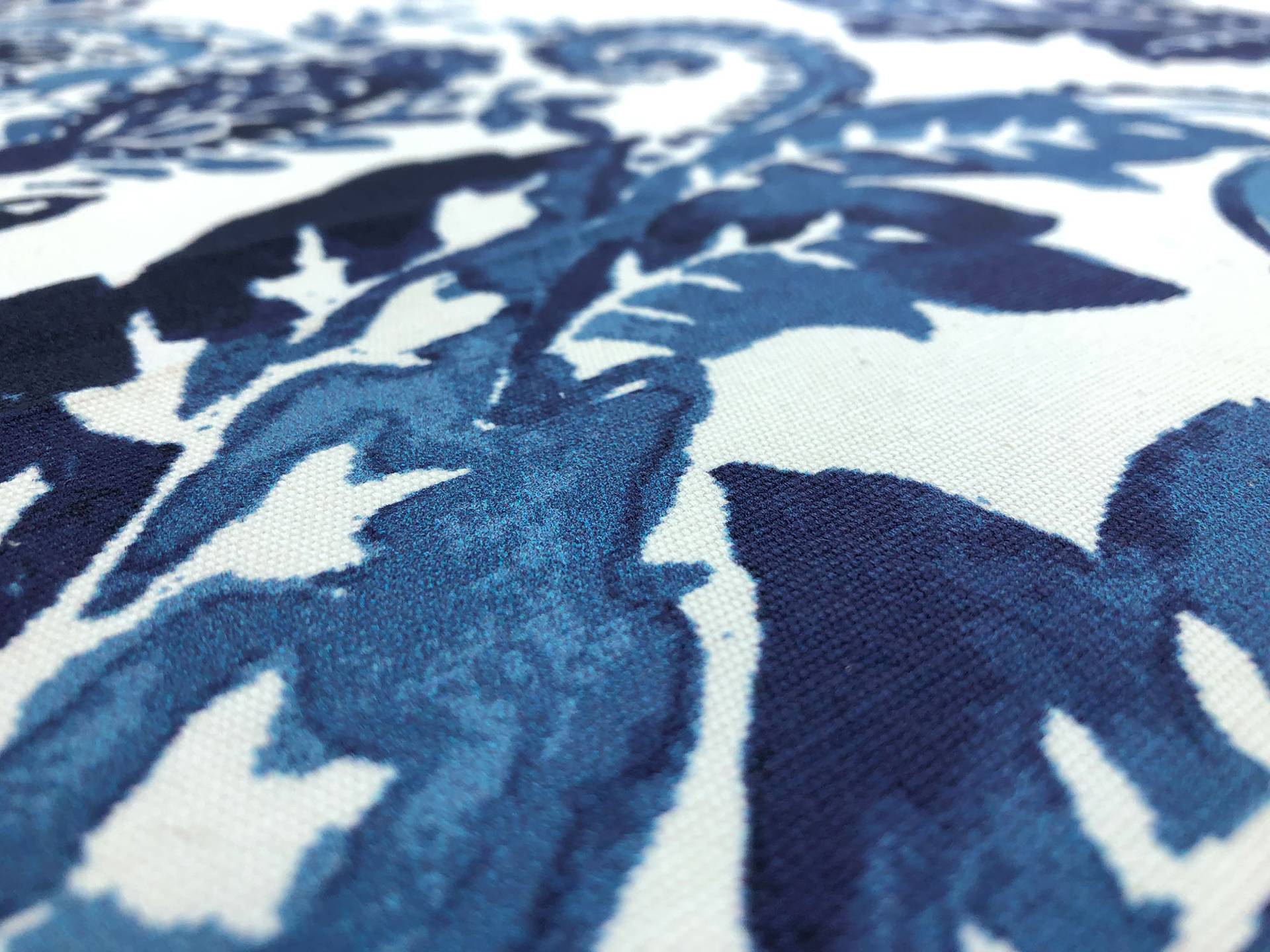 Cotton Canvas Floral Filigree Print in Indigo3