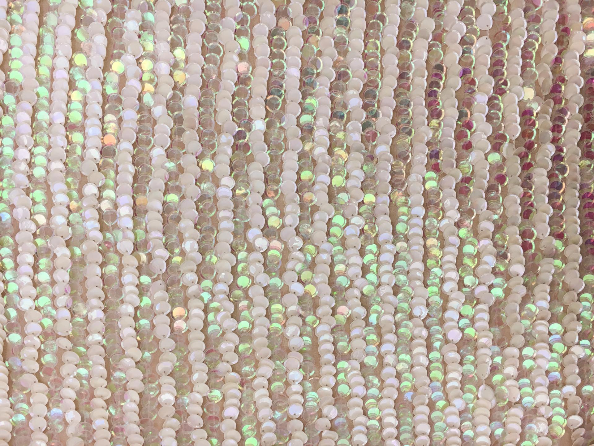 Rows of Opalescent and Ivory Pailettes on Silk Chiffon0