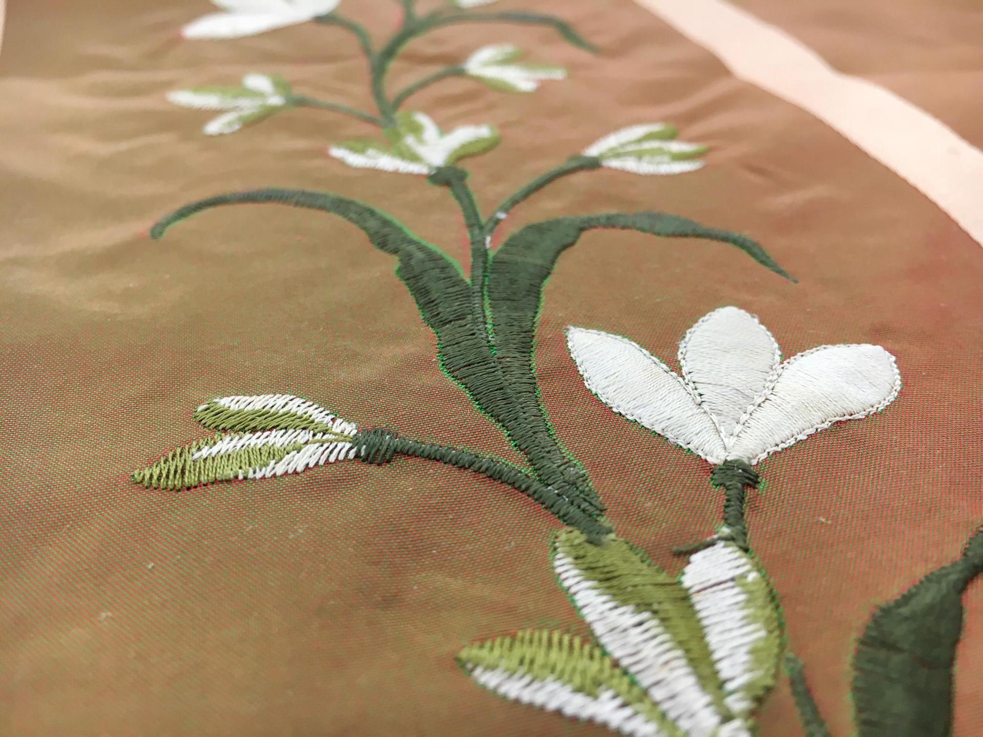 Iridescent Silk Taffeta with Satin Stripes and Embroidered Flowers2