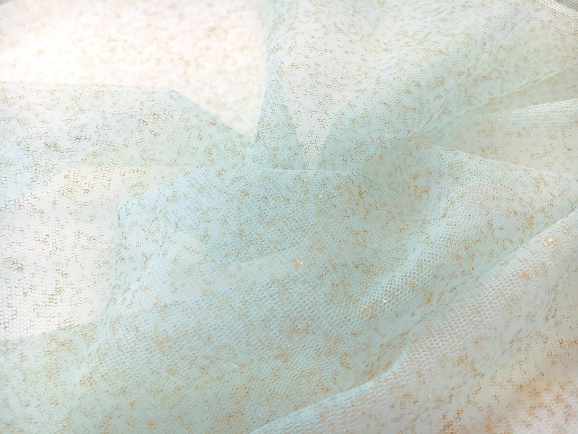 Metallic Nylon Tulle in Cilestre and Gold0